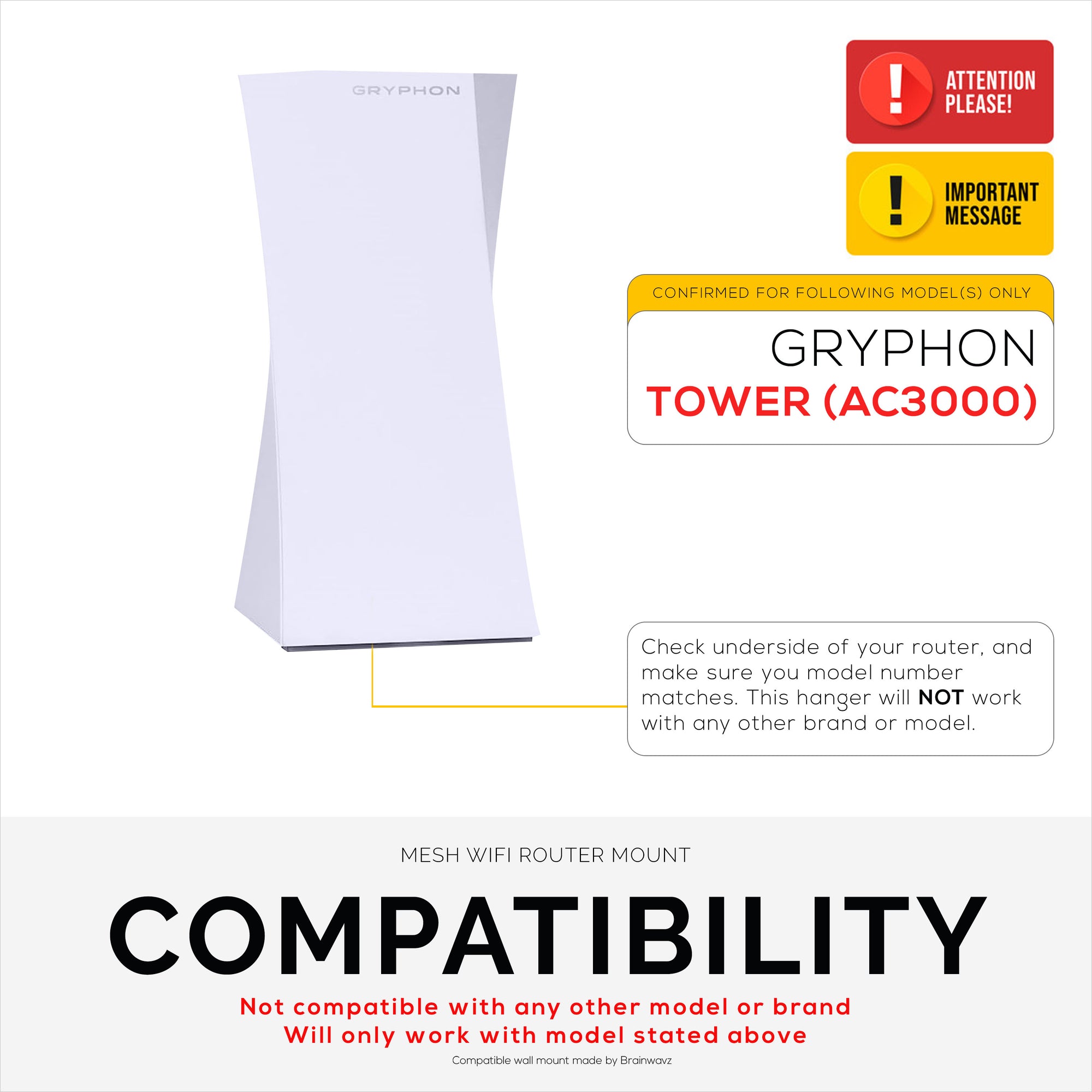 Wall Mount For Gryphon Tower AC3000 Mesh WiFi Router, Easy to Install Holder Bracket, Reduce Interference &amp; Clutter