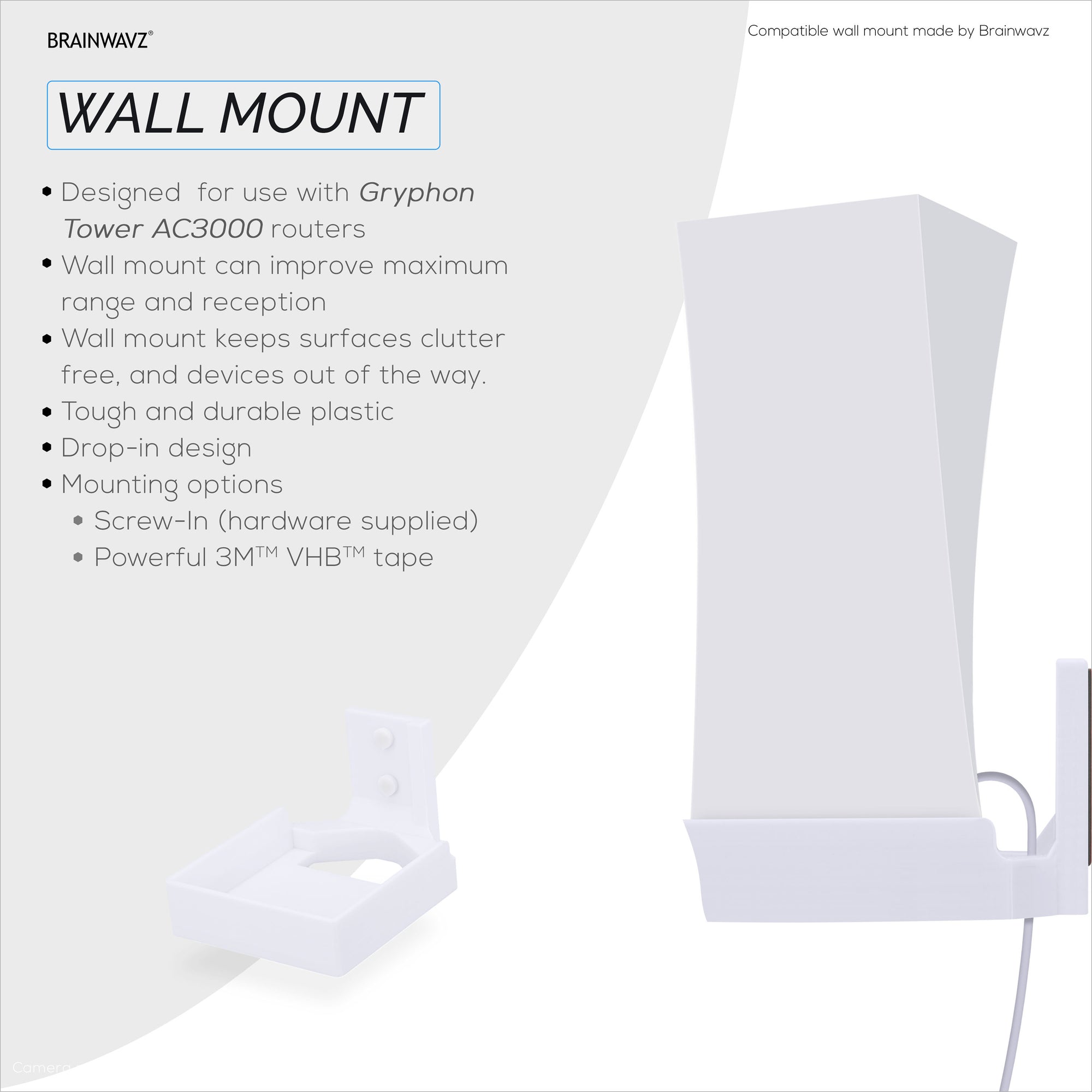 Wall Mount For Gryphon Tower AC3000 Mesh WiFi Router, Easy to Install Holder Bracket, Reduce Interference &amp; Clutter