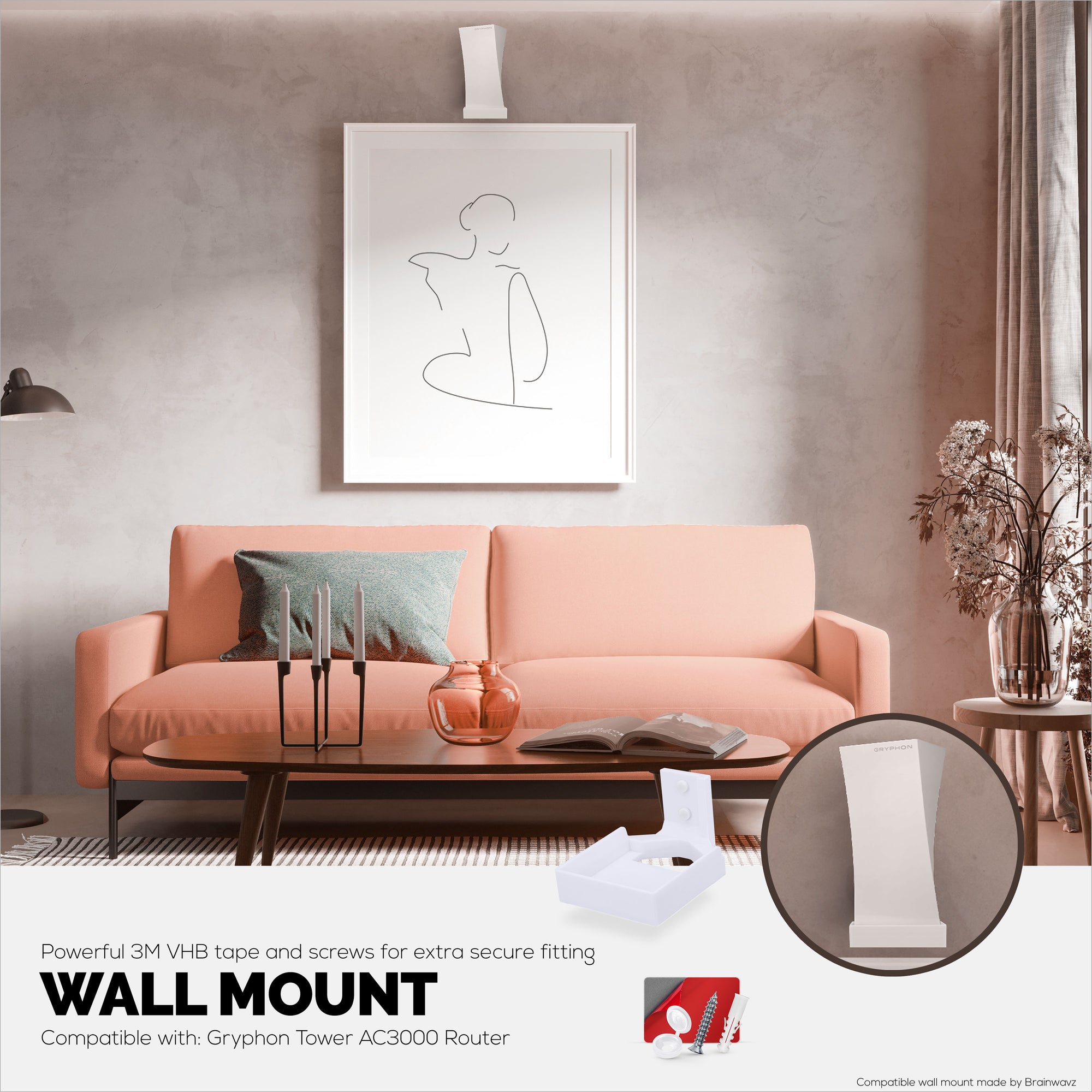 Wall Mount For Gryphon Tower AC3000 Mesh WiFi Router, Easy to Install Holder Bracket, Reduce Interference &amp; Clutter