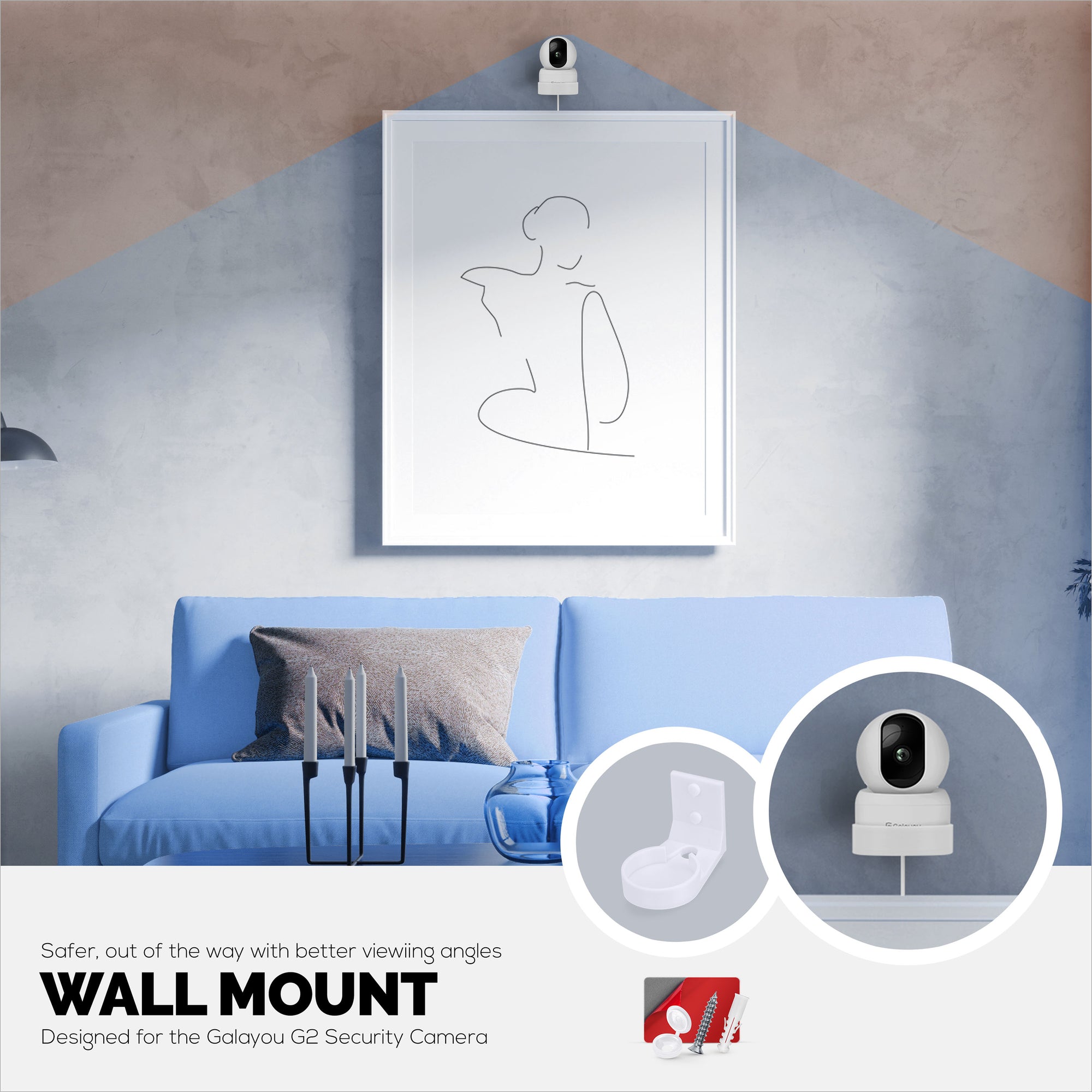 Wall Mount for Galayou G2 Pet &amp; Baby Indoor Camera, Adhesive Security Camera Holder Bracket, Reduce Blind Spots &amp; Clutter