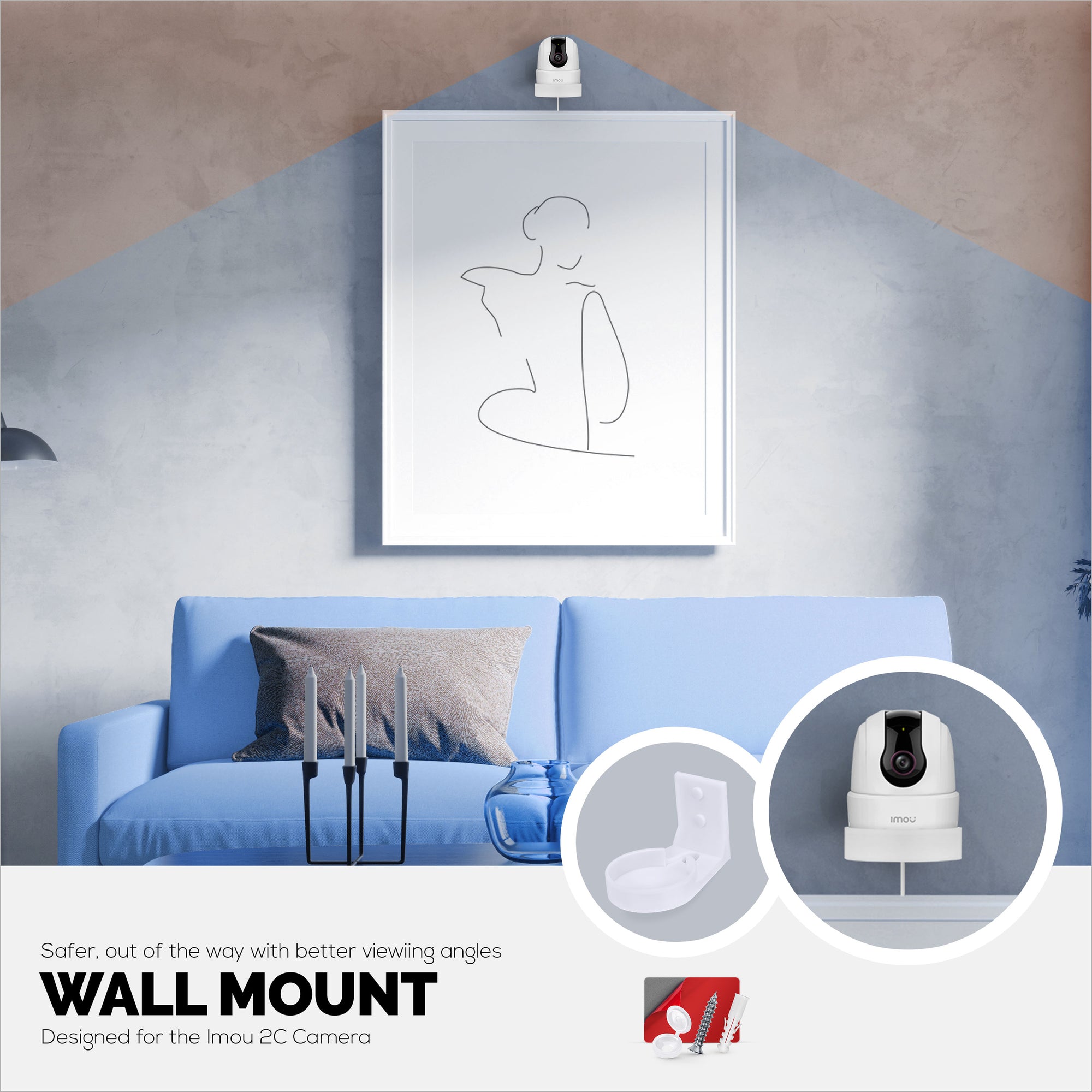 Wall Mount Compatible with Imou 2C 2MP &amp; 2C 4MP Pet &amp; Baby Indoor Camera, Security Camera Holder Bracket, Reduce Blind Spots &amp; Clutter