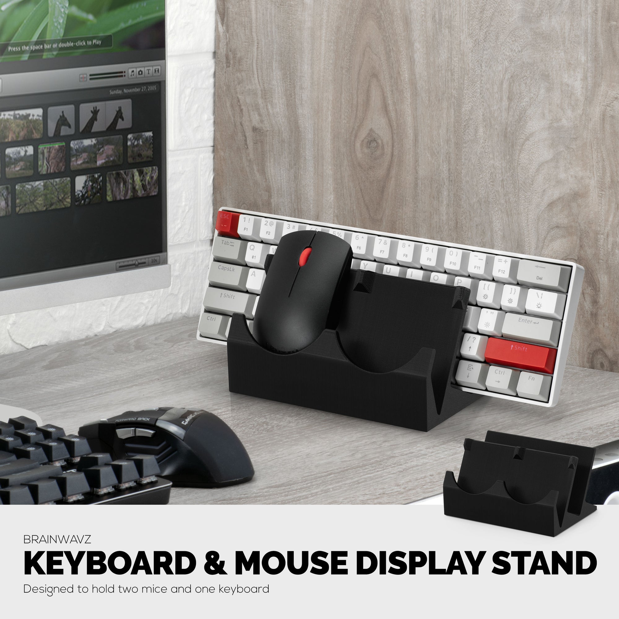 Desktop Keyboard &amp; Dual PC Mouse Stand Holder, Reduce Clutter, Organize Your Desk Better, Suitable for Any Size Keyboard &amp; Mouse (DK03)