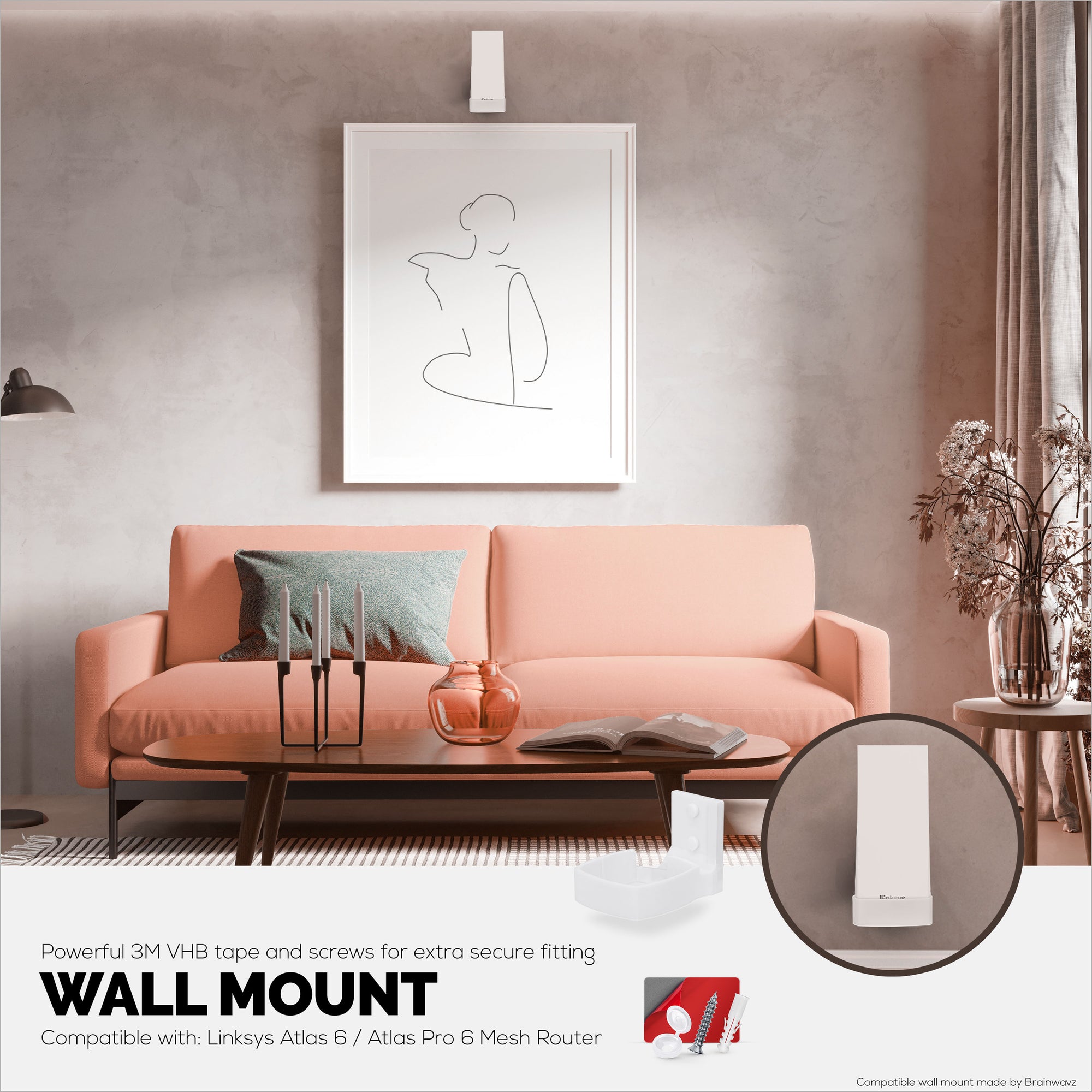 Wall Mount For Linksys Atlas 6 / Atlas Pro 6 WiFi Router, Easy to Install Holder Bracket, Reduce Interference &amp; Clutter