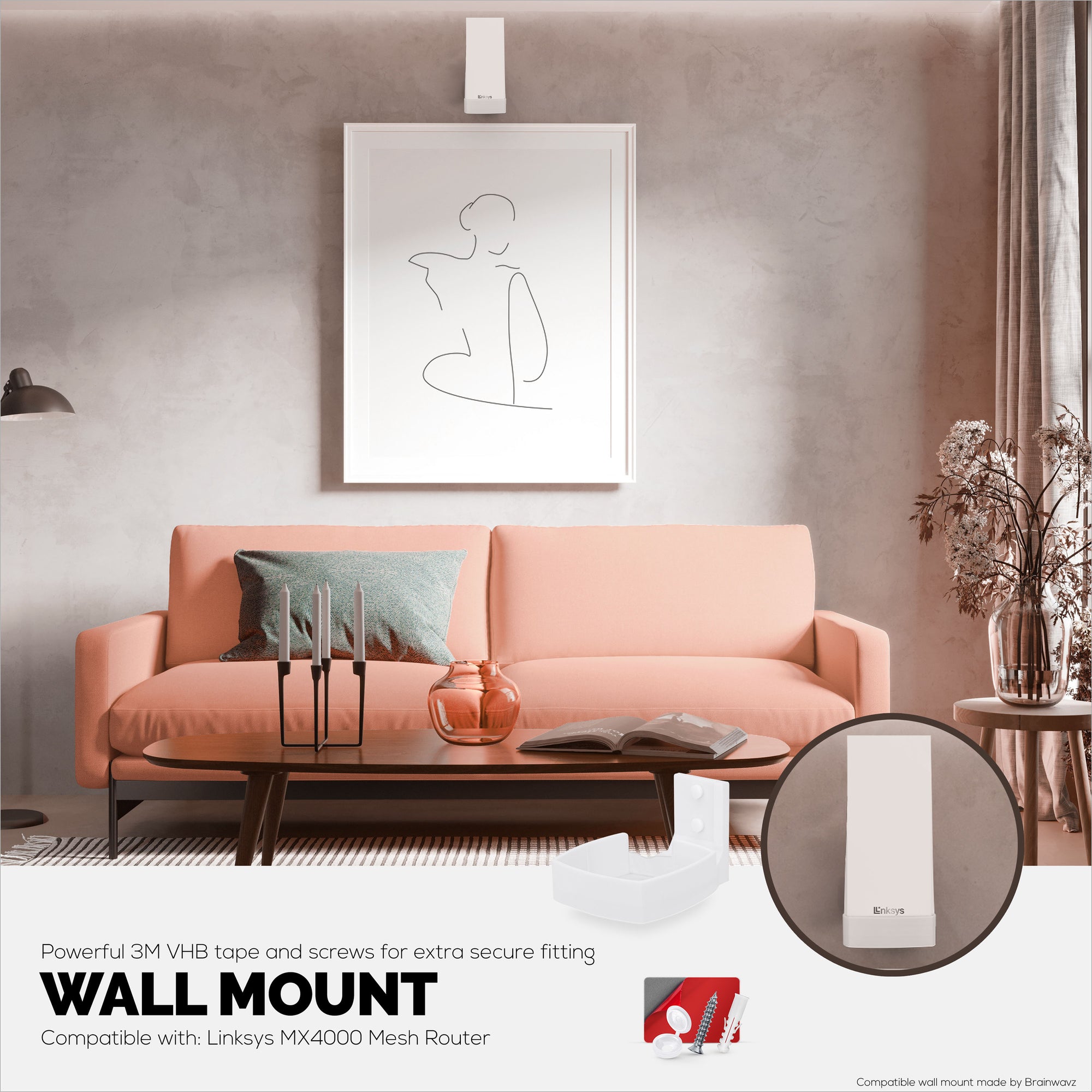 Wall Mount For Linksys MX4200 Mesh WiFi 6 (AX4200) Router, Easy to  Install Holder Bracket, Reduce Interference &amp; Clutter