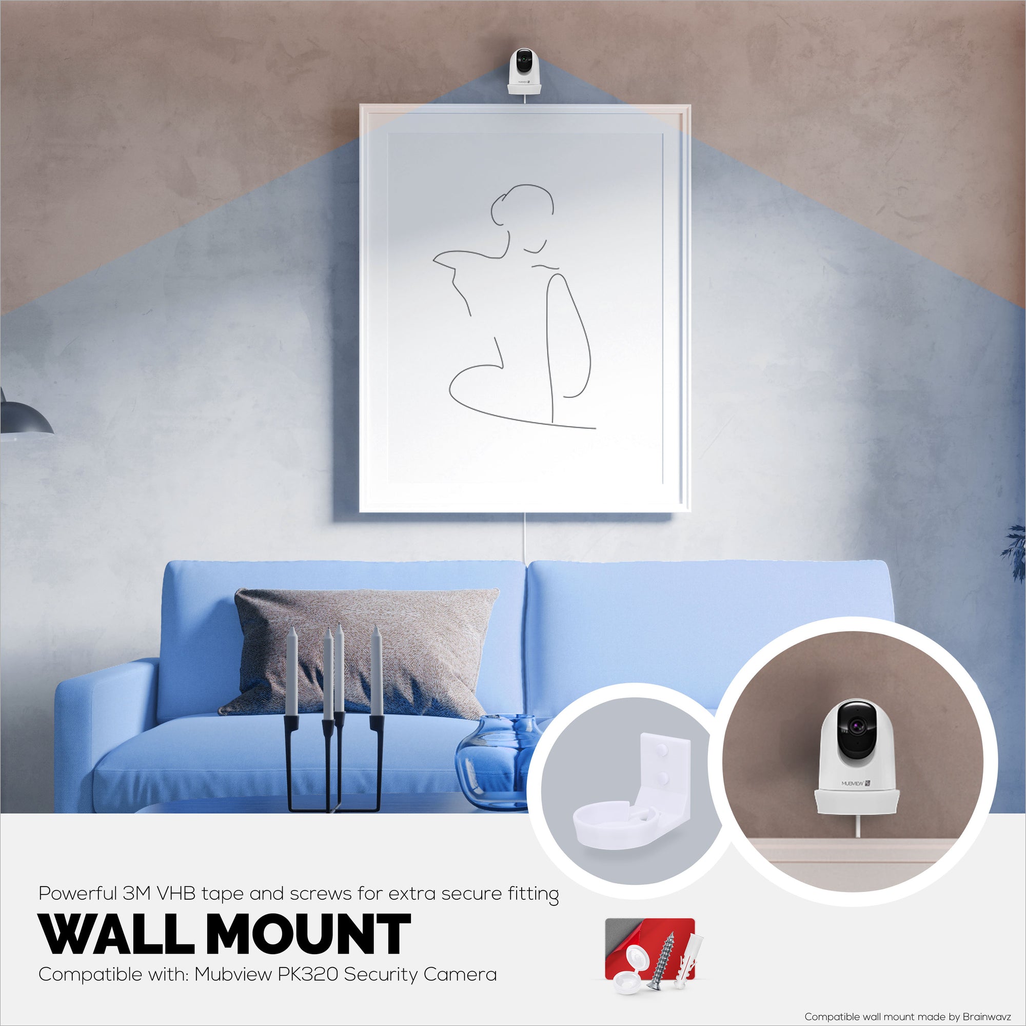 Wall Mount For Mubview PK320 Pet &amp; Baby Indoor Baby Monitor Pet Security Camera - Easy to Install, Reduce Blind Spots &amp; Clutter