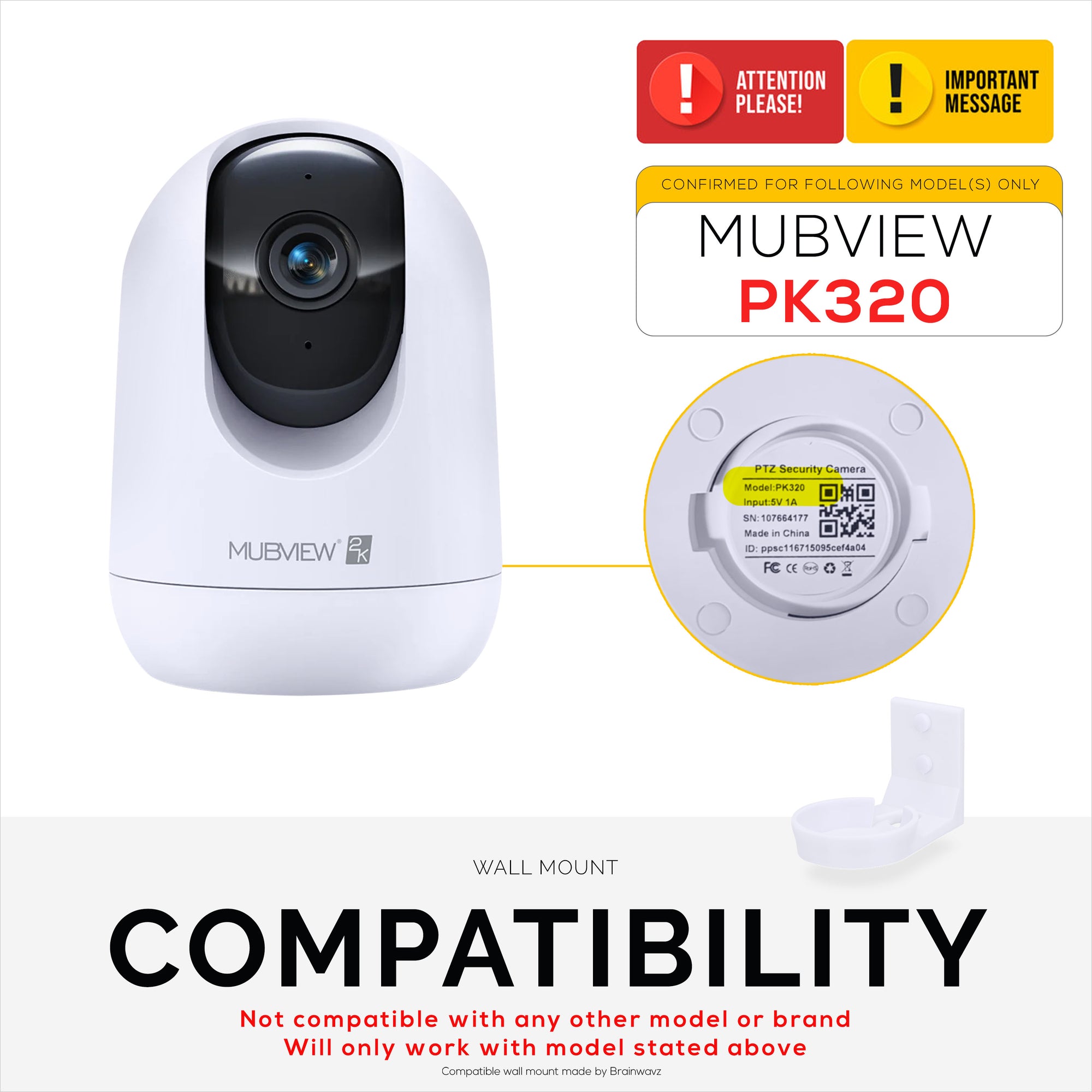 Wall Mount For Mubview PK320 Pet &amp; Baby Indoor Baby Monitor Pet Security Camera - Easy to Install, Reduce Blind Spots &amp; Clutter