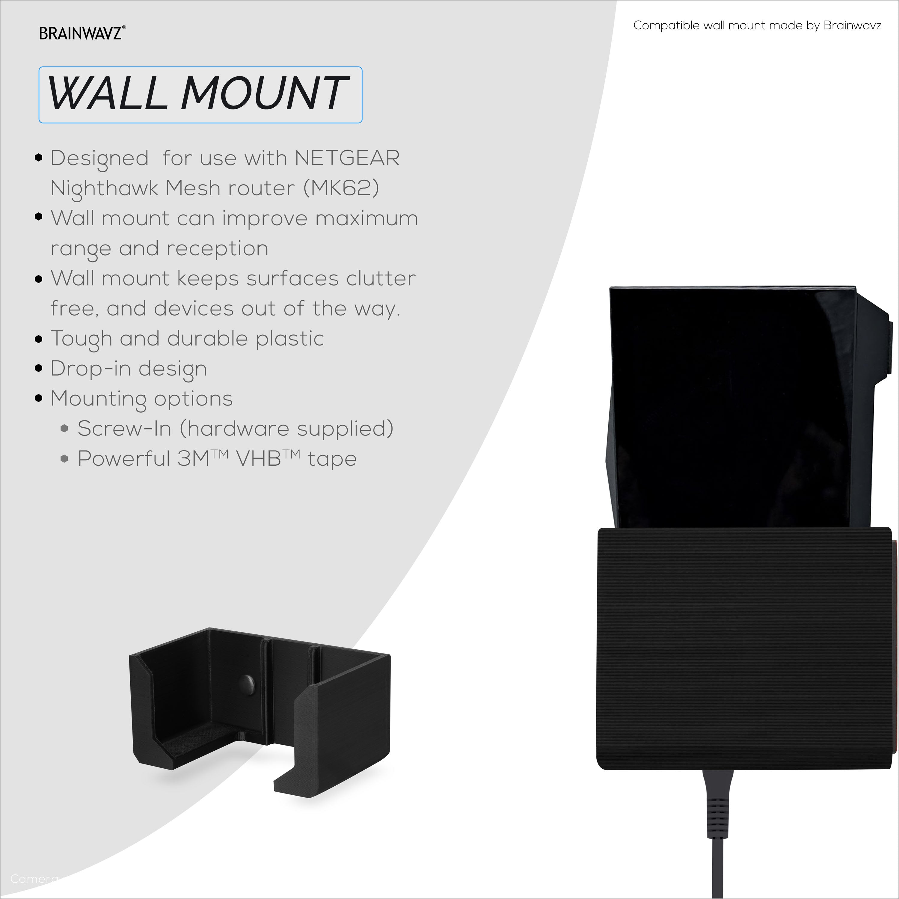 Netgear Router Wall Mount Wall Mount for Netgear Nighthawk MK62 WIFI mesh routers - Brainwavz Audio