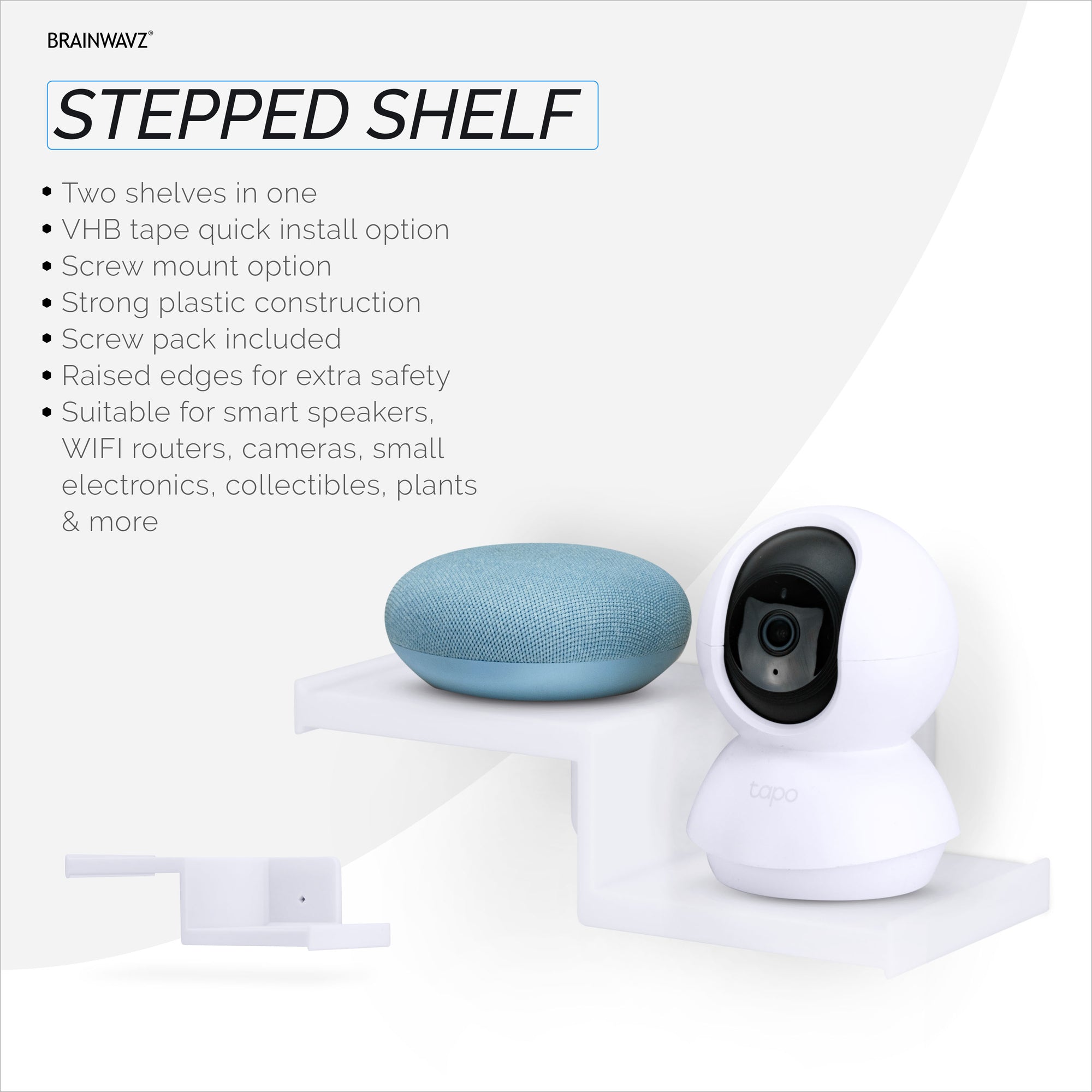Drill Free Small Wall Mount Shelf For Security Cameras, Baby Monitors, Speakers, Routers, Plants &amp; More, Strong Adhesive