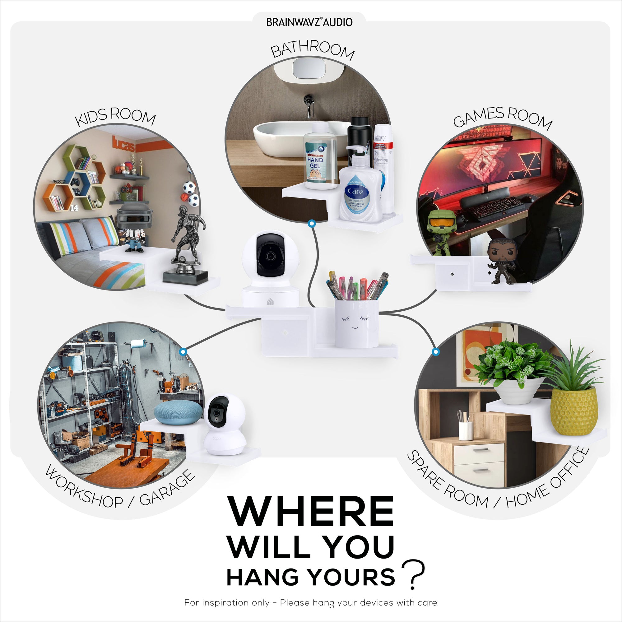 Drill Free Small Wall Mount Shelf For Security Cameras, Baby Monitors, Speakers, Routers, Plants &amp; More, Strong Adhesive