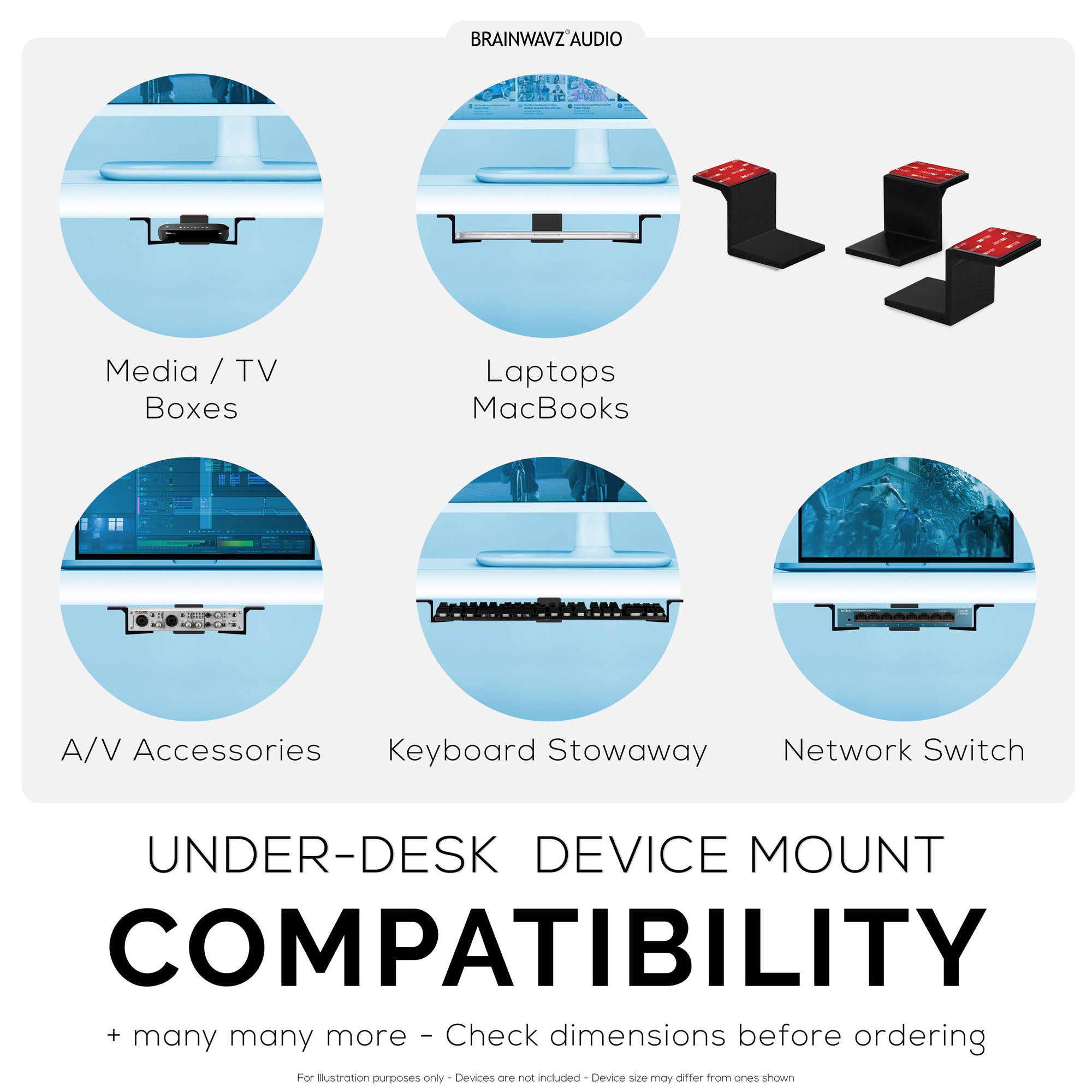 Adhesive Under Desk Laptop Holder Mount, Upto 1.9” / 48mm Thick, For Laptops Macbook Routers Surface iPads Tablets &amp; More