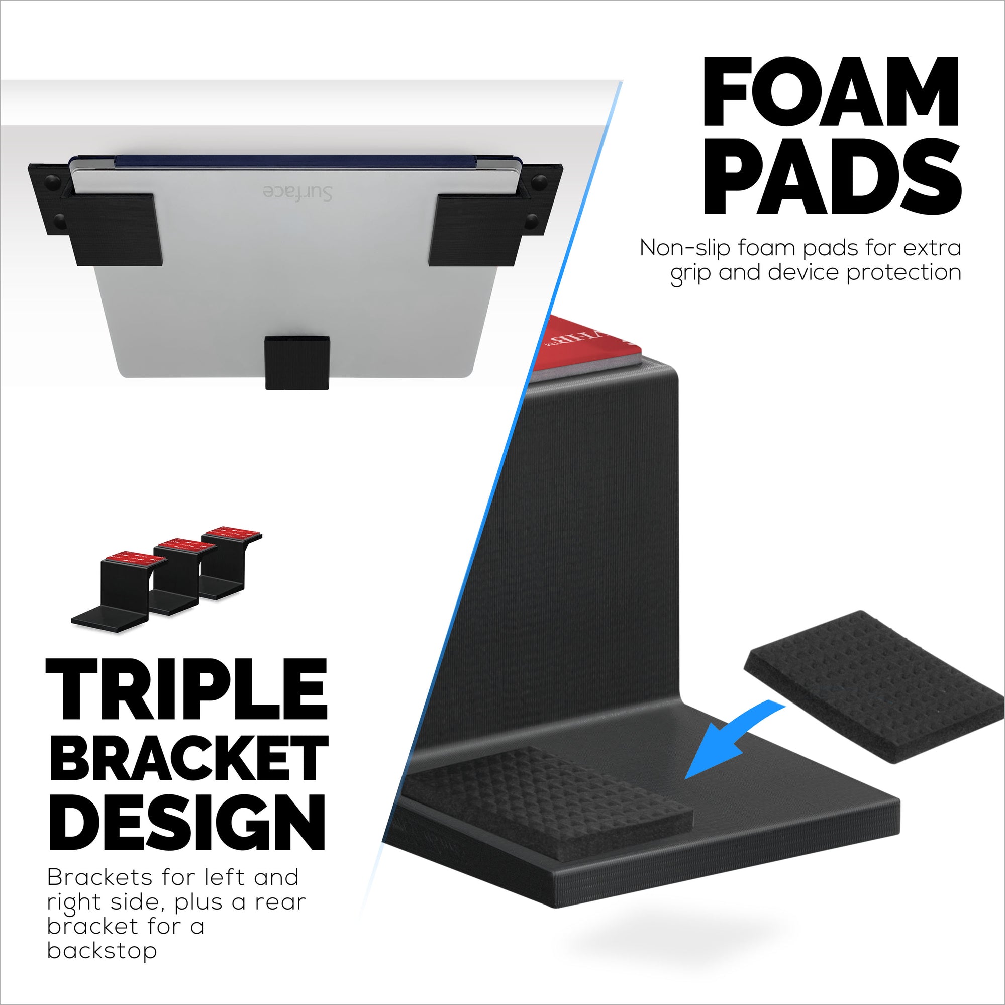 Adhesive Under Desk Laptop Holder Mount, Upto 1.9” / 48mm Thick, For Laptops Macbook Routers Surface iPads Tablets &amp; More
