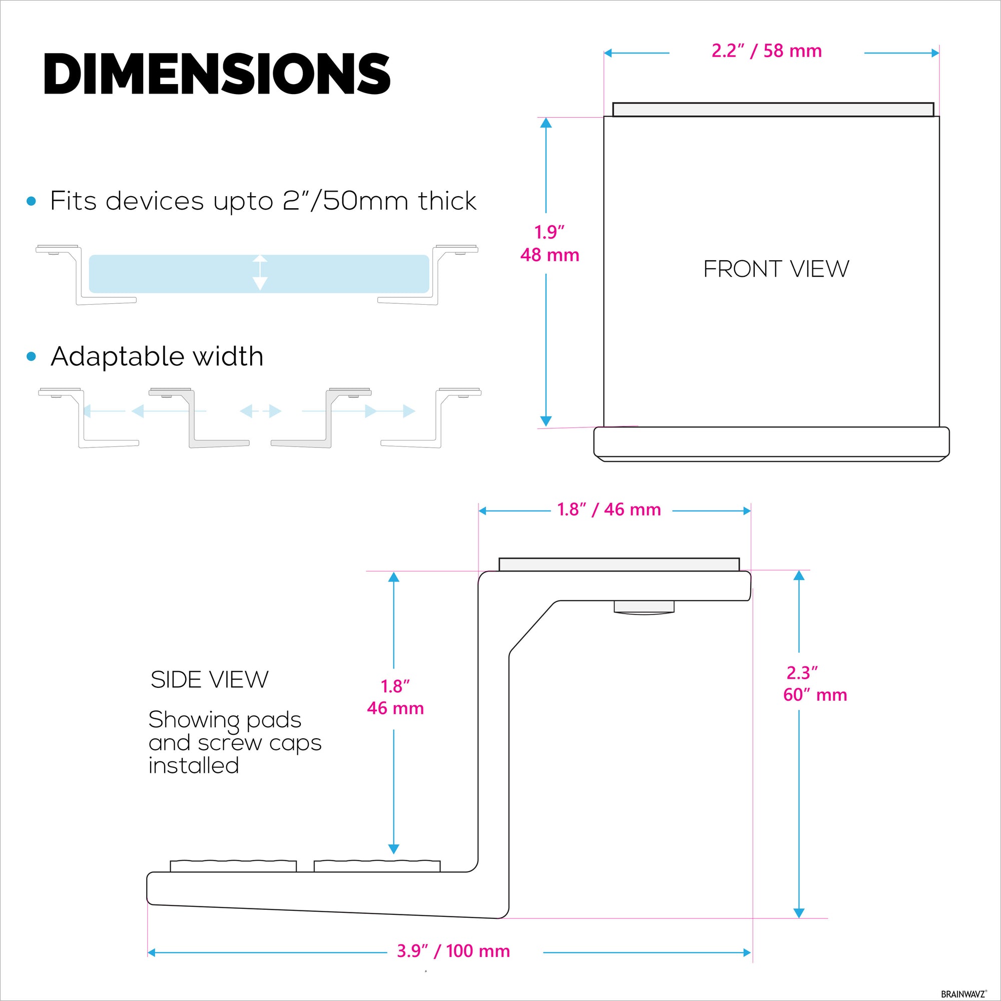 Adhesive Under Desk Laptop Holder Mount, Upto 1.9” / 48mm Thick, For Laptops Macbook Routers Surface iPads Tablets &amp; More
