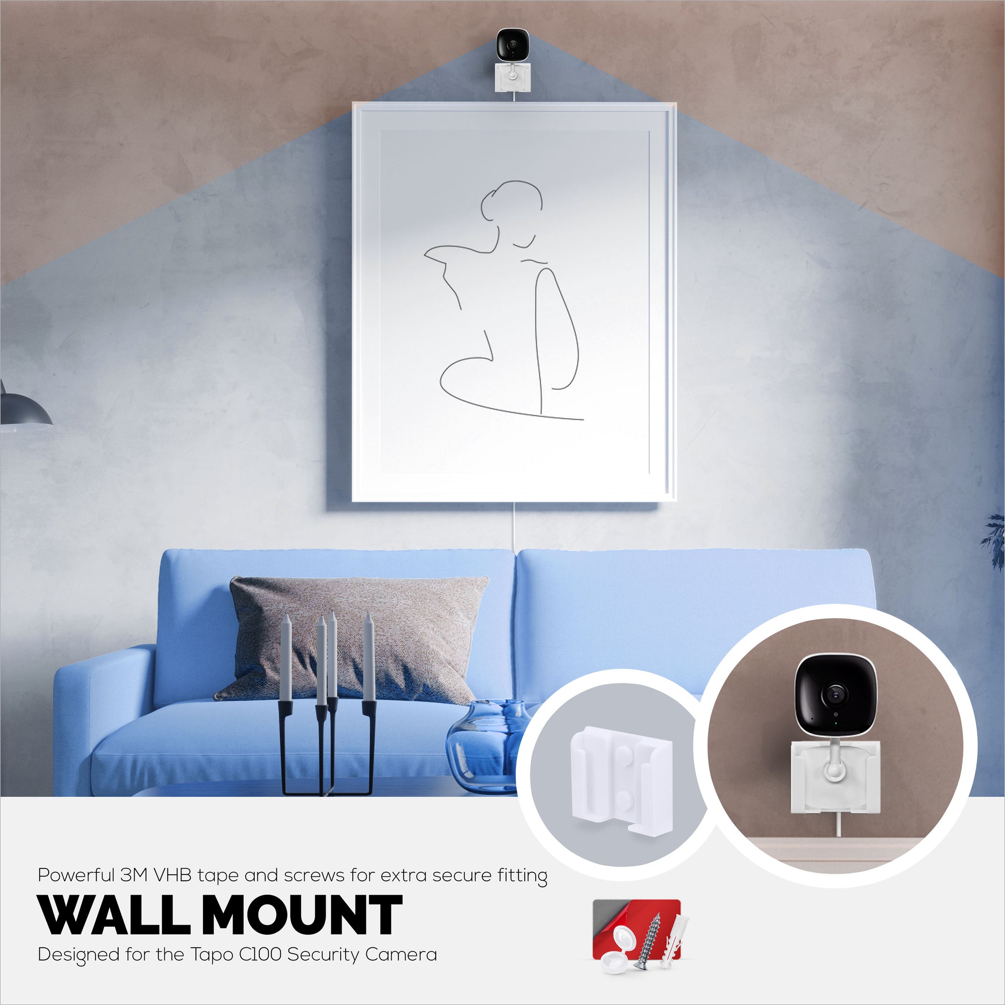 2 Pack Adhesive Wall Mount For C100 TP-Link Tapo Camera, Easy To Install Holder, No Mess, Reduce Blind Spots &amp; Improved Viewing, Stick On &amp; Screw In Installation