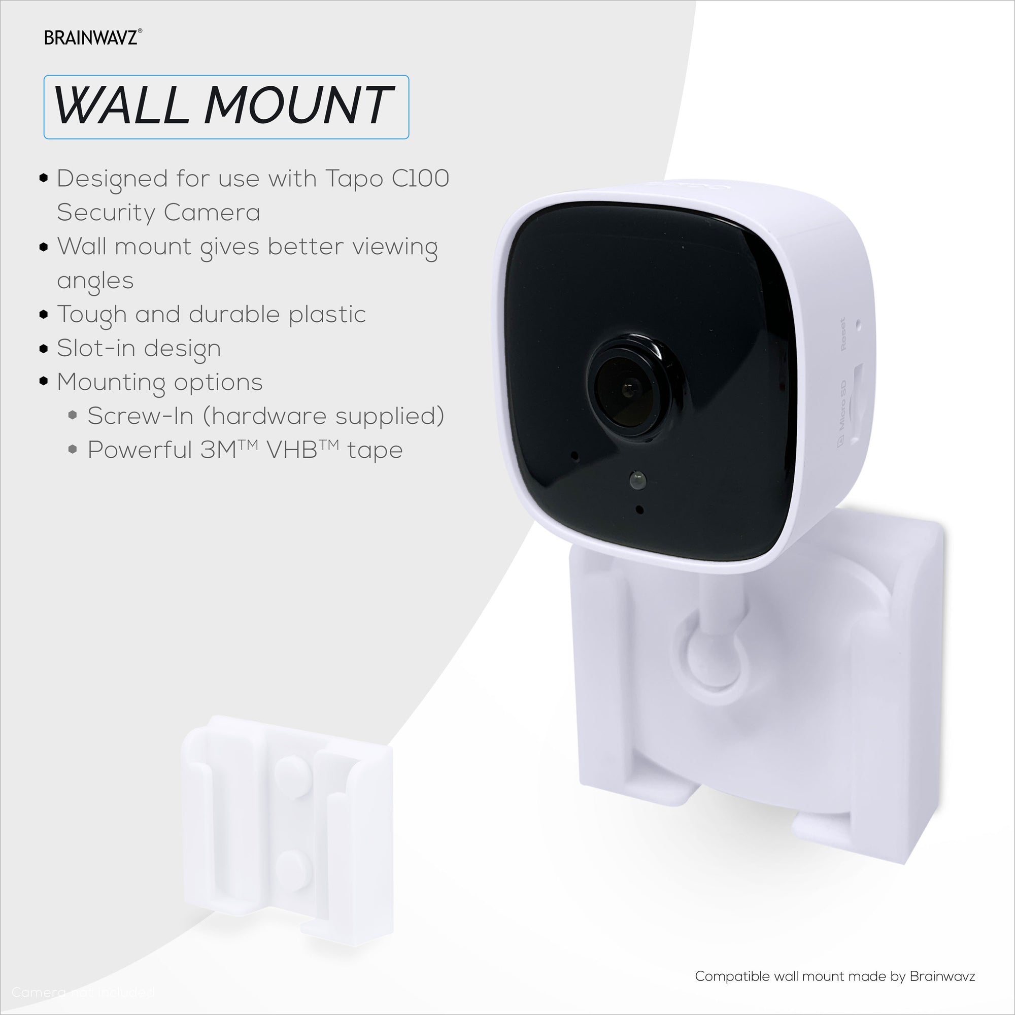 2 Pack Adhesive Wall Mount For C100 TP-Link Tapo Camera, Easy To Install Holder, No Mess, Reduce Blind Spots &amp; Improved Viewing, Stick On &amp; Screw In Installation