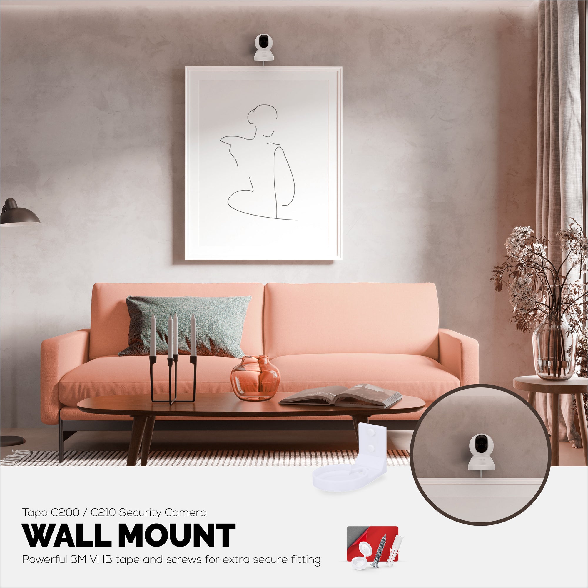 Wall Mount Holder For Tapo Pan/Tilt (C200 &amp; C210) Smart Security Camera, Custom Designed Bracket, Reduce Blind Spots &amp; Clutter