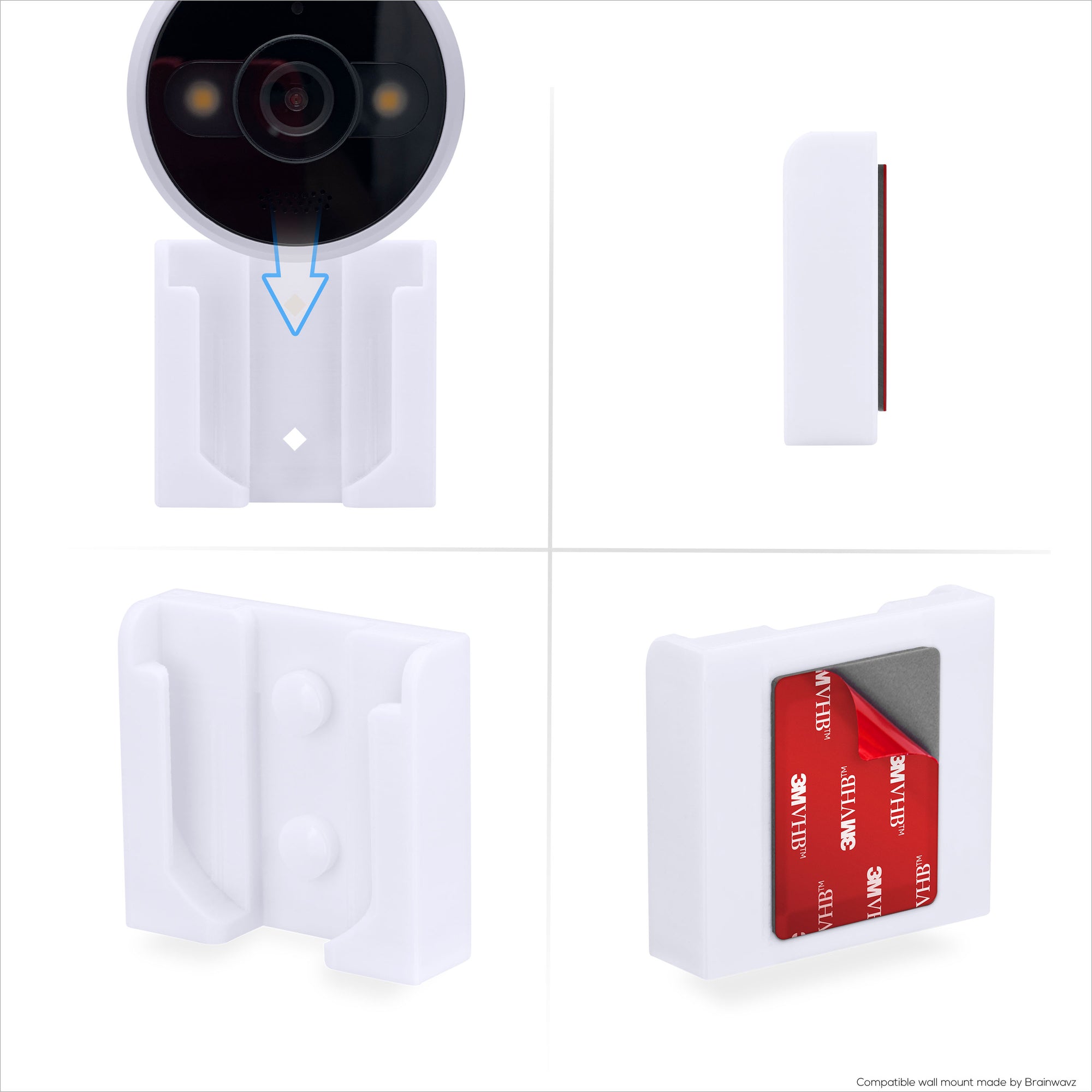 Screwless Wall Mount For TP-Link Kasa KC420WS Camera - Strong VHB Stick On Adhesive, Easy To Install, No Mess, Reduce Blind Spots &amp; Better Viewing, Bracket Holder Shelf