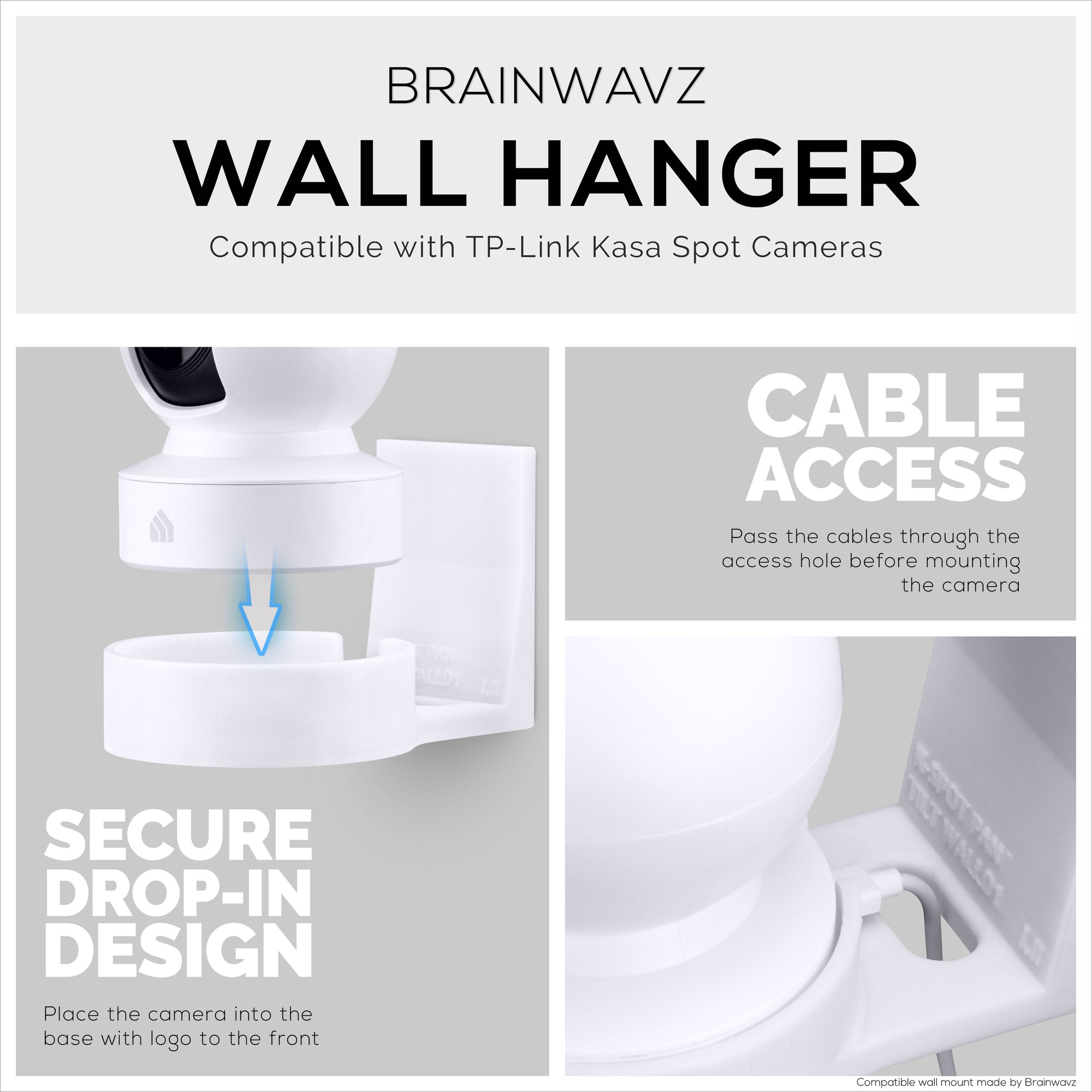 Wall Mount for Kasa EC70 Spot &amp; 2K Indoor Pan/Tilt, Adhesive Holder for TP Link Spot Smart Security Cameras, Installs in Minutes, No Mess Hanger Bracket
