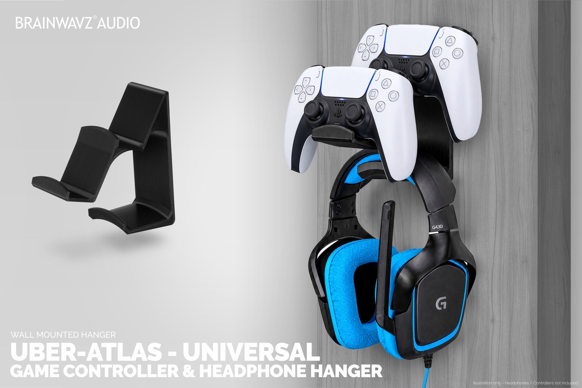 Uber Atlas - Universal Dual Game Controller and Headphone Hanger - Easy to Install, No Screws &amp; Mess