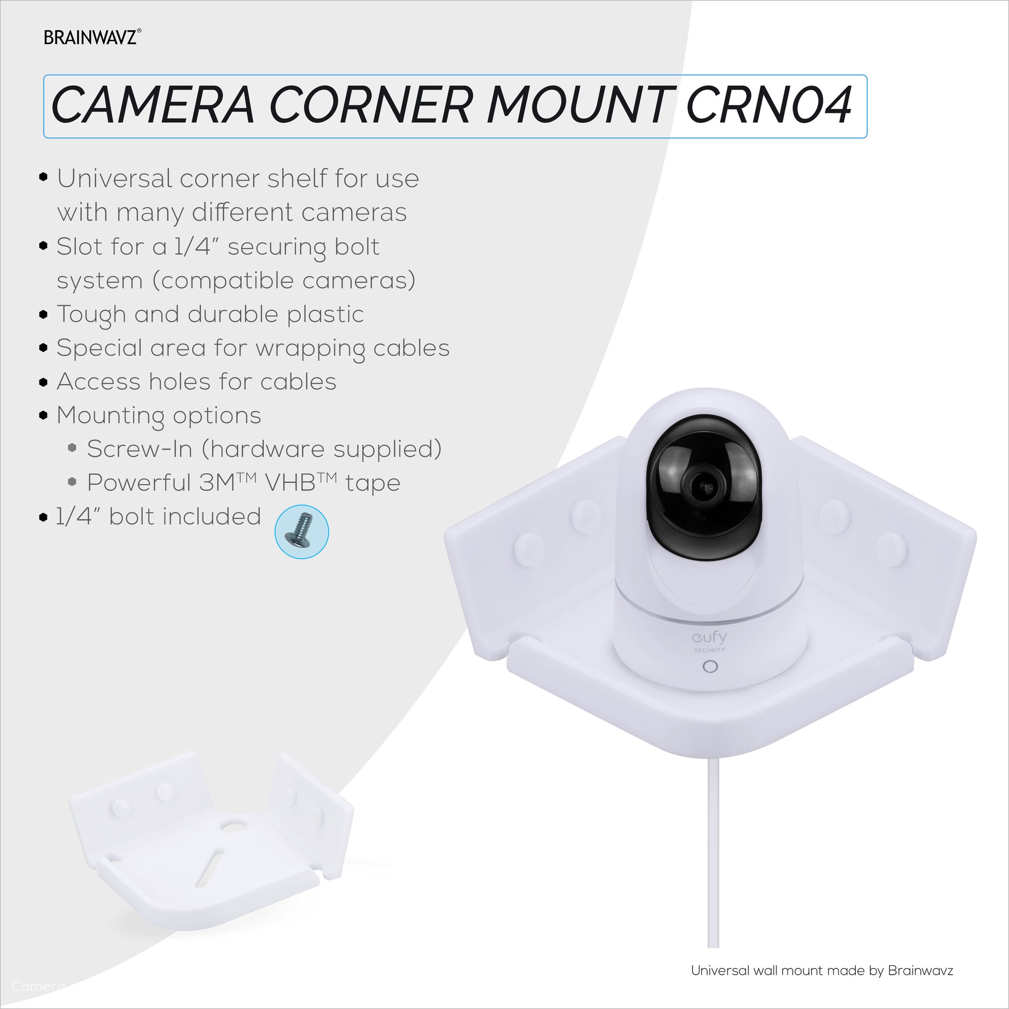 Tilted Corner Baby Monitor &amp; Security Camera Wall Mount Holder Compatible with Wansview, Blink, TP Link, Ring &amp; More (CRN04)