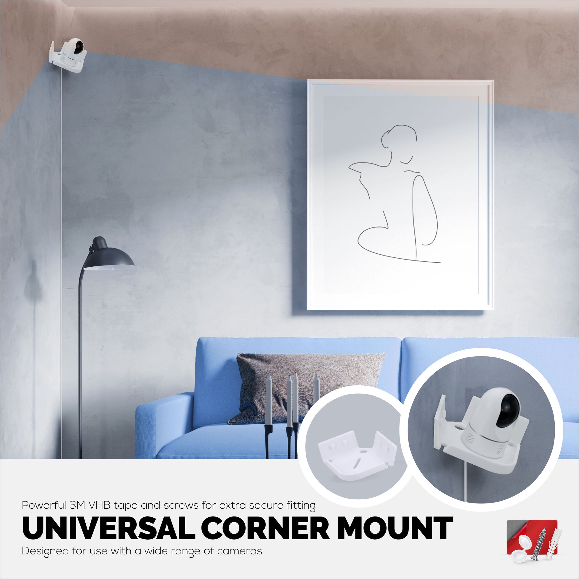 Tilted Corner Baby Monitor &amp; Security Camera Wall Mount Holder Compatible with Wansview, Blink, TP Link, Ring &amp; More (CRN04)
