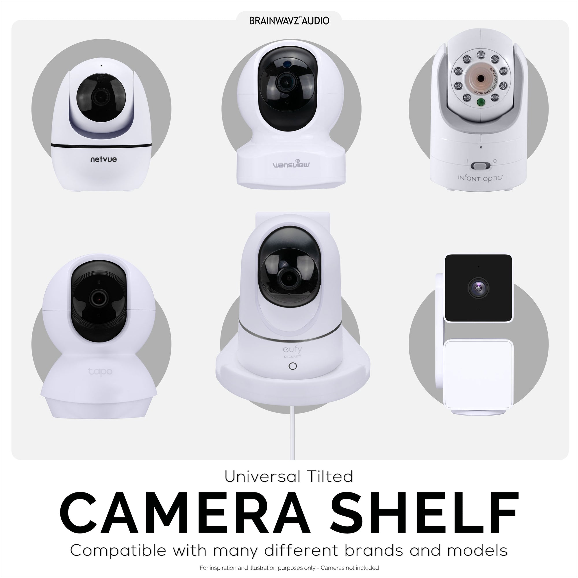 Tilted Baby Monitor &amp; Security Camera Wall Mount Holder for Eufy, Wyze, Wansview, Blink, TP Link, Ring &amp; More - Adhesive &amp; Screw-In Mounting, Easy to Install Holder Bracket, Reduce Blind Spots &amp; Clutter (W07)