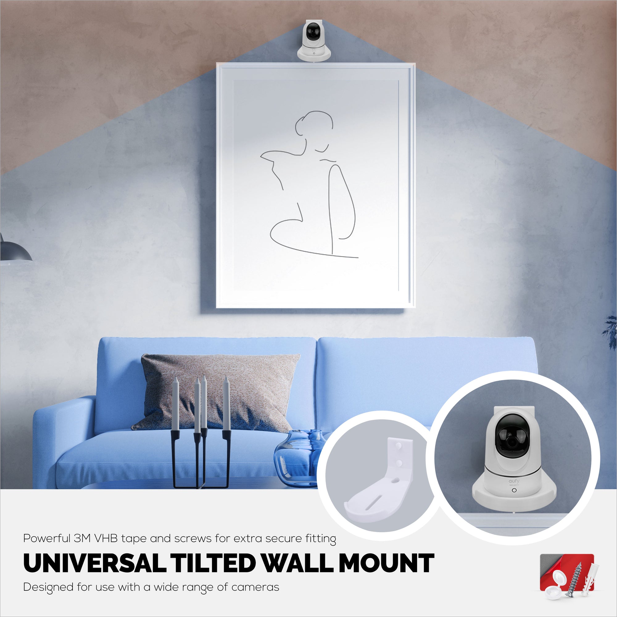 Tilted Baby Monitor &amp; Security Camera Wall Mount Holder for Eufy, Wyze, Wansview, Blink, TP Link, Ring &amp; More - Adhesive &amp; Screw-In Mounting, Easy to Install Holder Bracket, Reduce Blind Spots &amp; Clutter (W07)