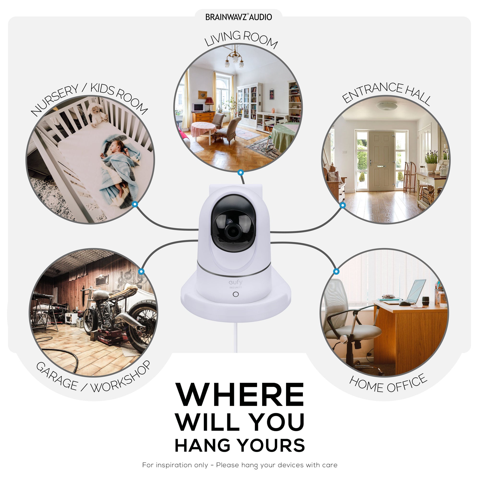 Tilted Baby Monitor &amp; Security Camera Wall Mount Holder for Eufy, Wyze, Wansview, Blink, TP Link, Ring &amp; More - Adhesive &amp; Screw-In Mounting, Easy to Install Holder Bracket, Reduce Blind Spots &amp; Clutter (W07)