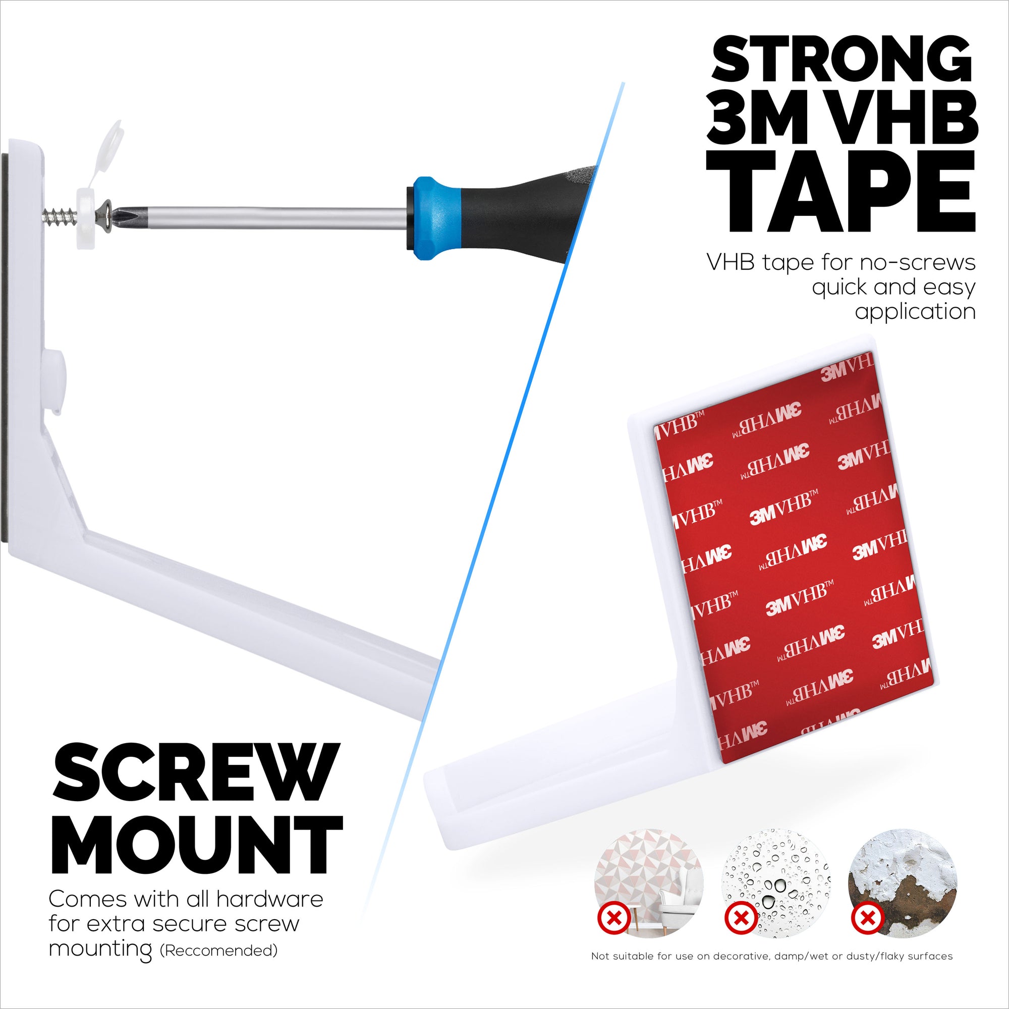 Tilted Baby Monitor &amp; Security Camera Wall Mount Holder for Eufy, Wyze, Wansview, Blink, TP Link, Ring &amp; More - Adhesive &amp; Screw-In Mounting, Easy to Install Holder Bracket, Reduce Blind Spots &amp; Clutter (W07)