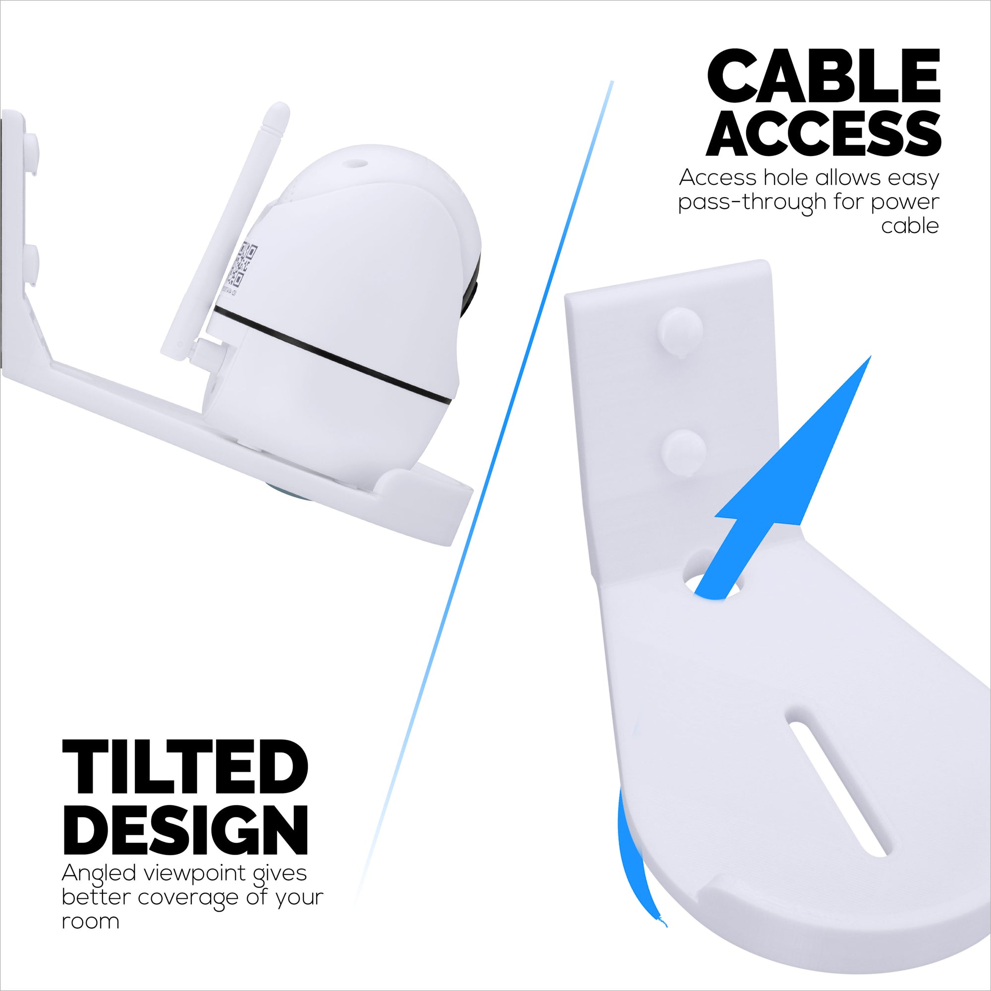 Tilted Baby Monitor &amp; Security Camera Wall Mount Holder for Eufy, Wyze, Wansview, Blink, TP Link, Ring &amp; More - Adhesive &amp; Screw-In Mounting, Easy to Install Holder Bracket, Reduce Blind Spots &amp; Clutter (W07)