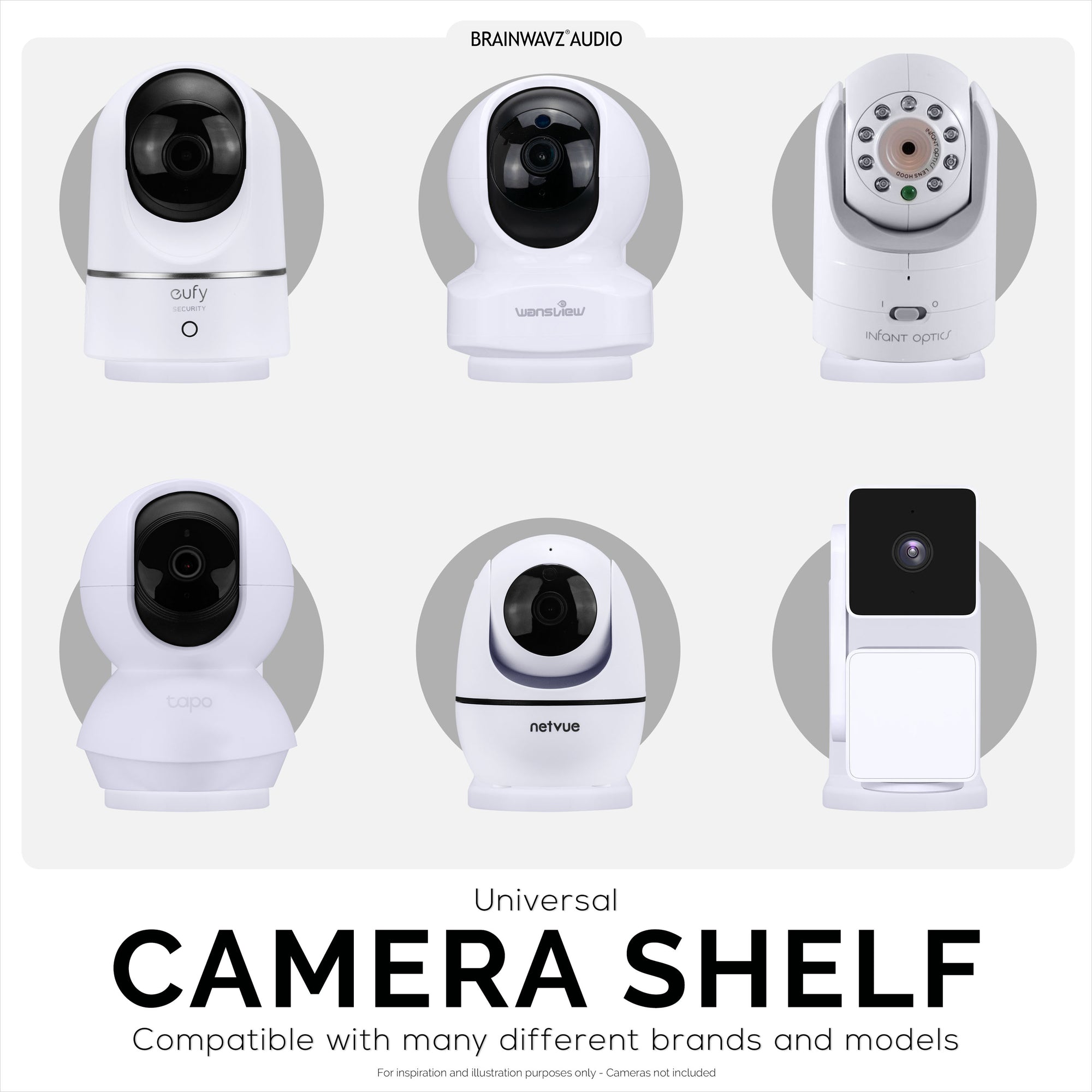 Adhesive Baby Monitor Camera Wall Mount Holder Shelf for Eufy, Wyze, Nanit, Infant Optics, Wansview, Blink, TP Link, Kasa, Ring &amp; More, Easy To Install Security Bracket, Reduce Blind Spots &amp; Clutter (W01)