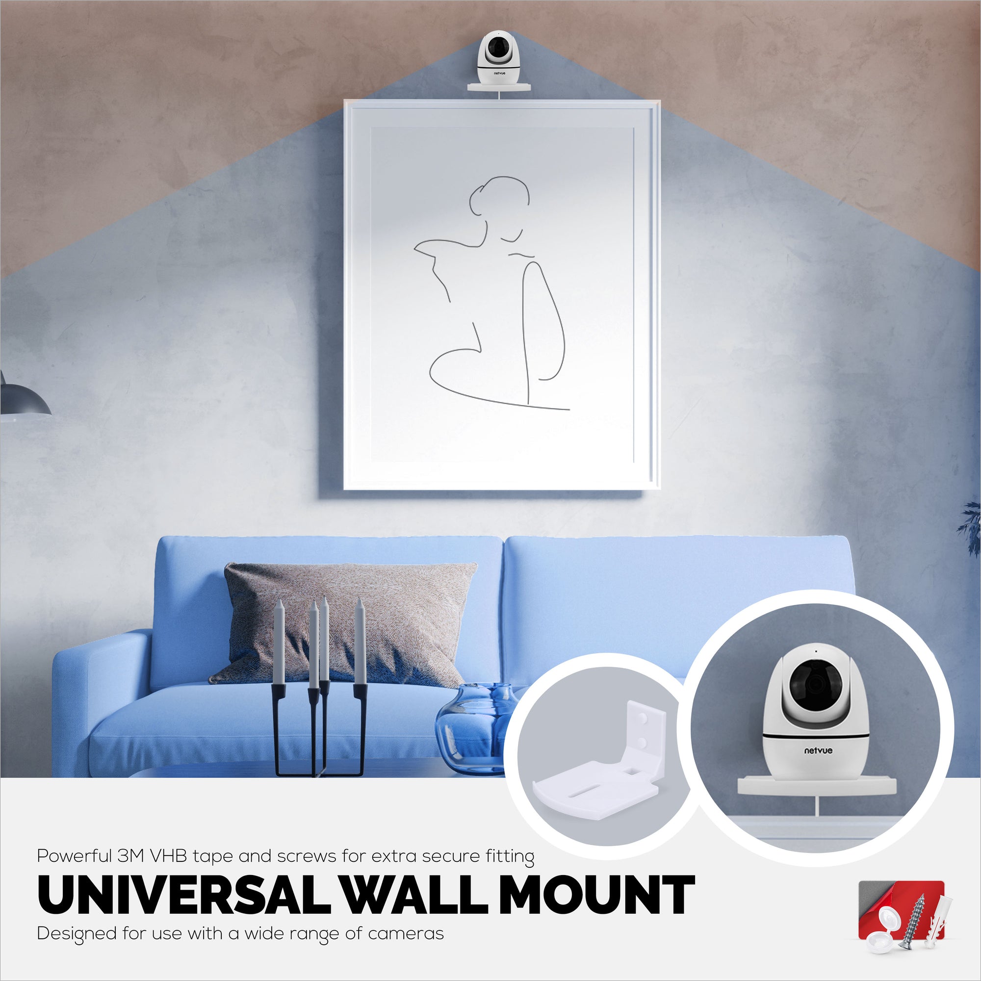 Square Baby Monitor &amp; Security Camera Wall Mount Holder for Eufy, Wyze, Wansview, Blink, TP Link, Ring &amp; More - Adhesive &amp; Screw-In Mounting -  Easy to Install Holder Bracket, Reduce Blind Spots &amp; Clutter (W05)