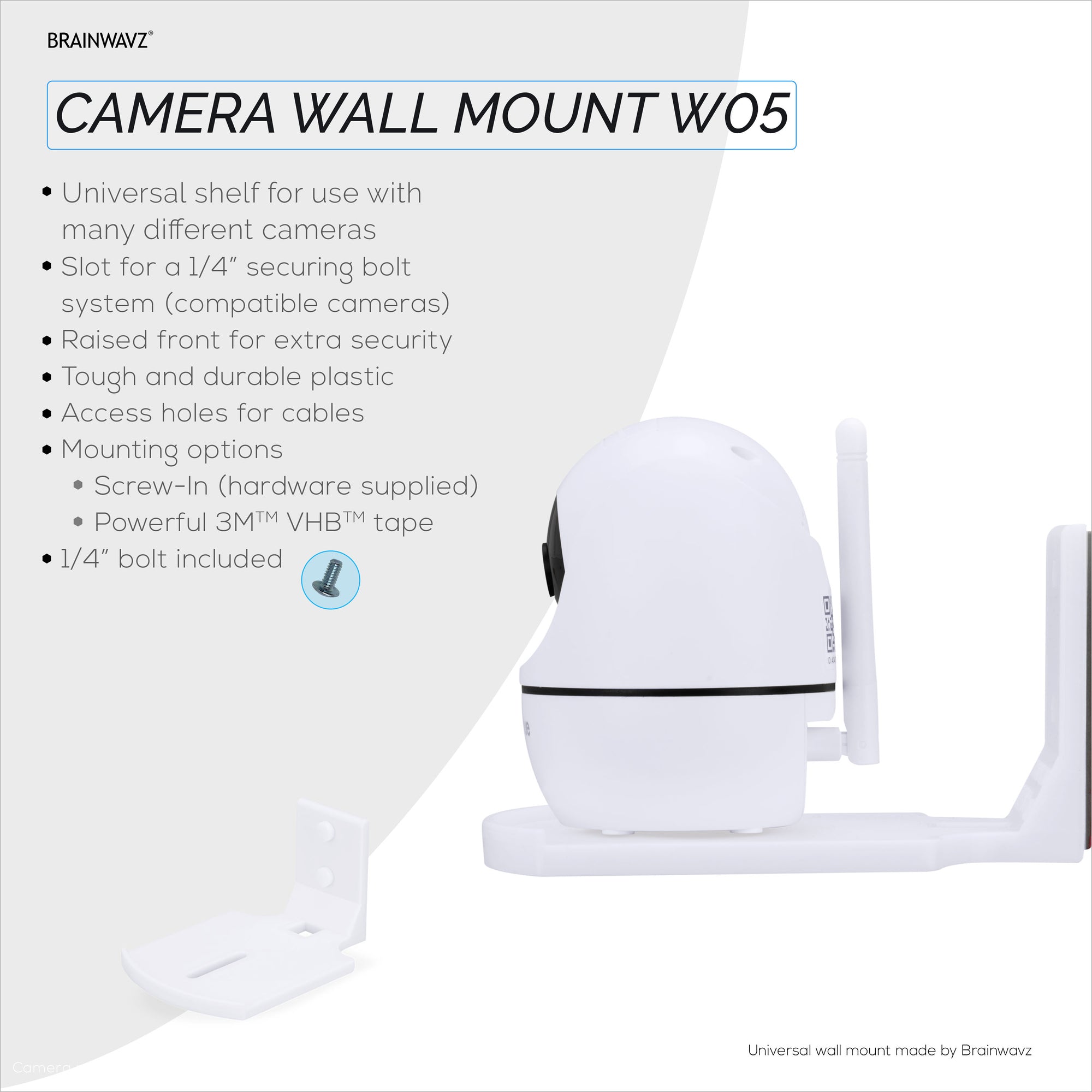 Square Baby Monitor &amp; Security Camera Wall Mount Holder for Eufy, Wyze, Wansview, Blink, TP Link, Ring &amp; More - Adhesive &amp; Screw-In Mounting -  Easy to Install Holder Bracket, Reduce Blind Spots &amp; Clutter (W05)