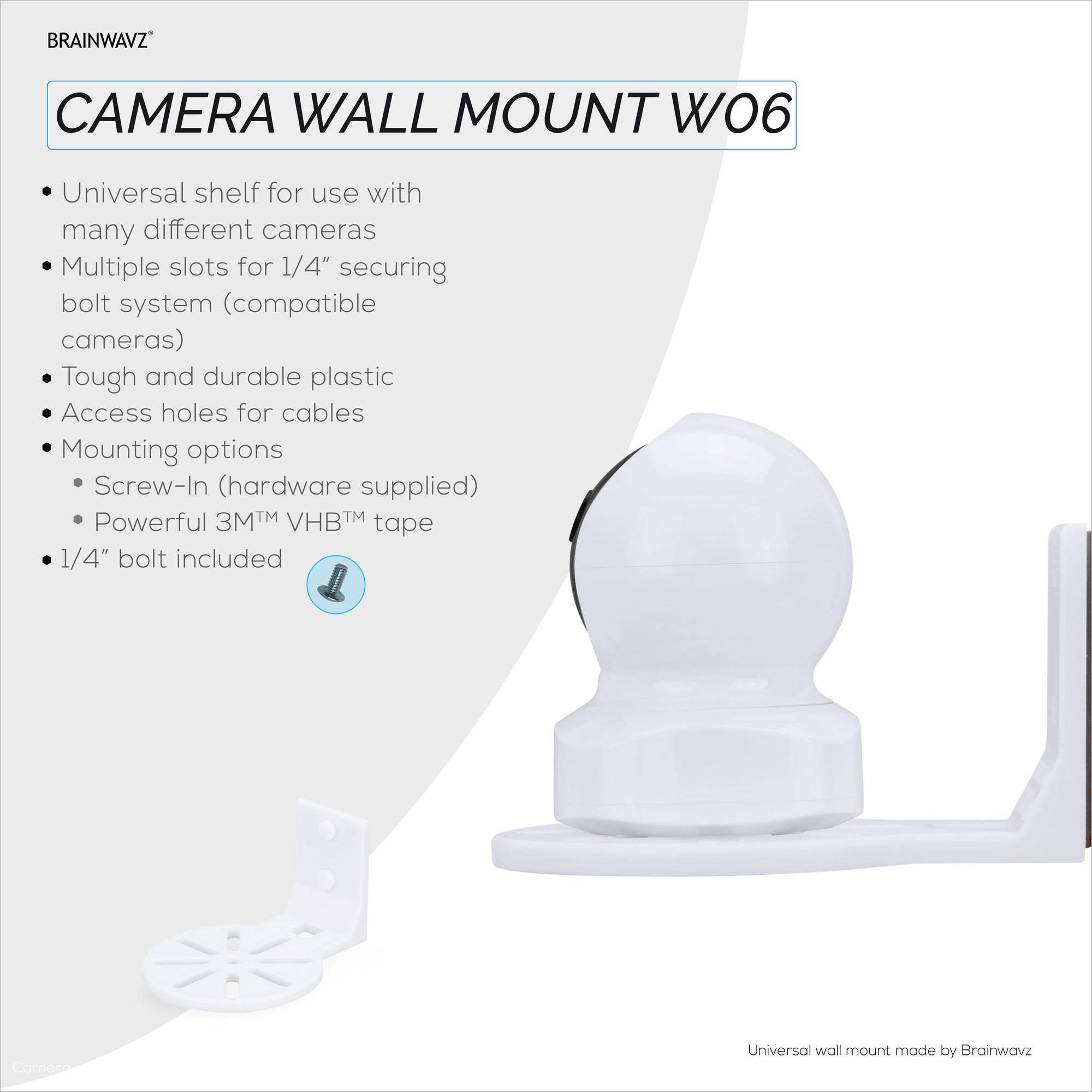 Adhesive Baby Monitor &amp; Security Camera Wall Mount Holder Shelf for Eufy, Wyze, Nanit, Infant Optics, Vtech, Blink, TP Link, Kasa, Ring &amp; More, Easy To Install Security Bracket, Reduce Blind Spots &amp; Clutter (W06)