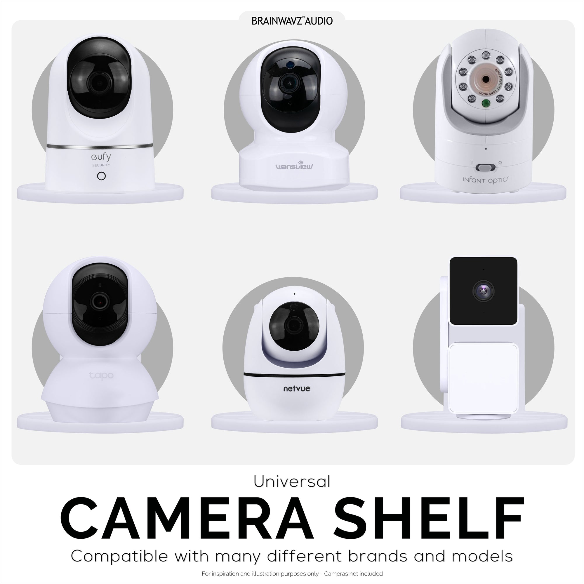 Adhesive Baby Monitor &amp; Security Camera Wall Mount Holder Shelf for Eufy, Wyze, Nanit, Infant Optics, Vtech, Blink, TP Link, Kasa, Ring &amp; More, Easy To Install Security Bracket, Reduce Blind Spots &amp; Clutter (W06)