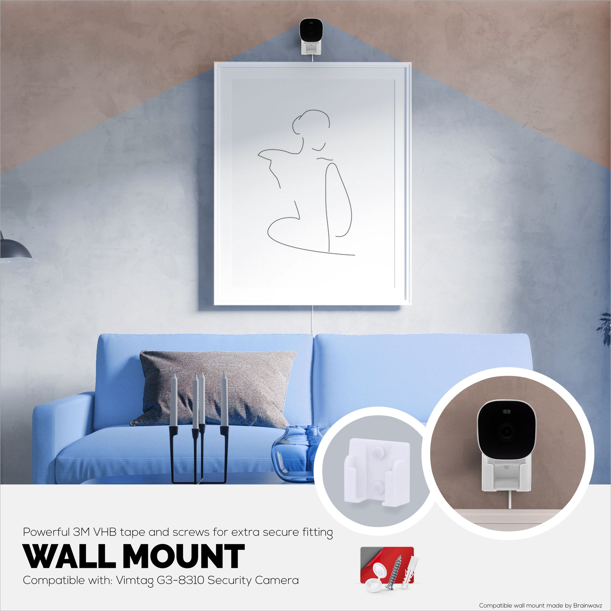 2 Pack Adhesive Wall Mount For Vimtag Mini G3-8310 Camera, Easy To Install Holder, No Mess, Reduce Blind Spots &amp; Improved Viewing, Stick On &amp; Screw In Installation