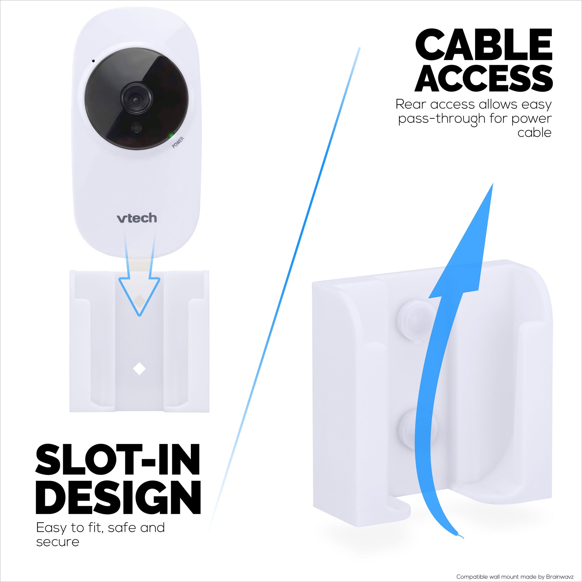 Drill Free Wall Mount For VTECH VM3252 Camera, Easy To Install Holder with Strong Adhesive, No Mess, Reduces Blind Spots &amp; Clutter