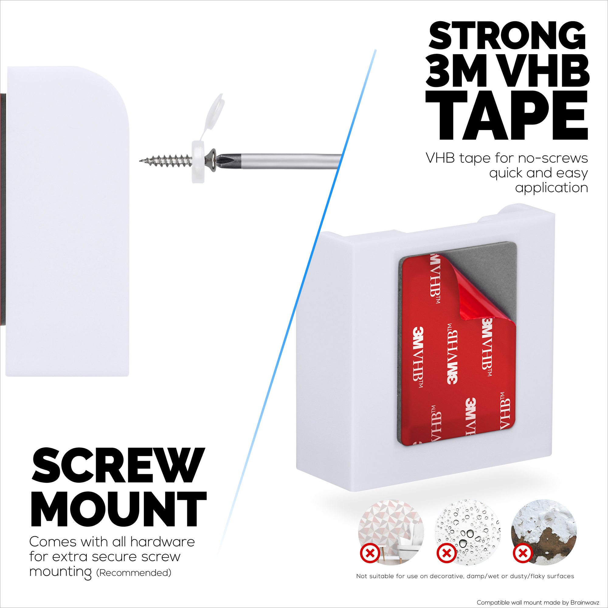 Drill Free Wall Mount For VTECH VM3252 Camera, Easy To Install Holder with Strong Adhesive, No Mess, Reduces Blind Spots &amp; Clutter