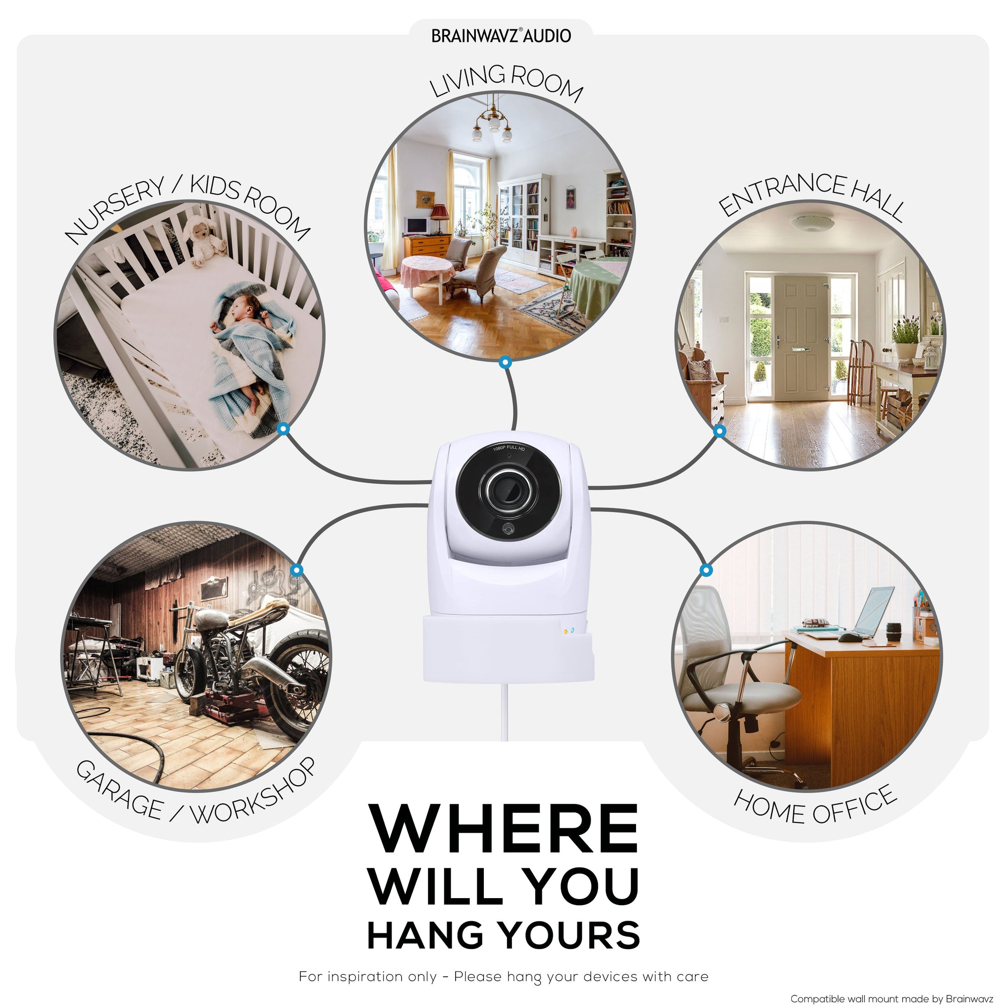 Drill Free Wall Mount For VTech ‎VM901 Camera, Easy To Install Holder with Strong Adhesive, No Mess, Reduces Blind Spots &amp; Clutter