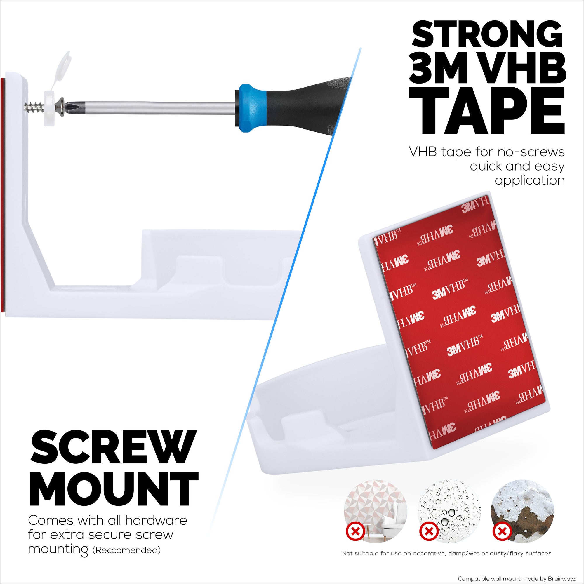 Drill Free Wall Mount For VTech ‎VM901 Camera, Easy To Install Holder with Strong Adhesive, No Mess, Reduces Blind Spots &amp; Clutter