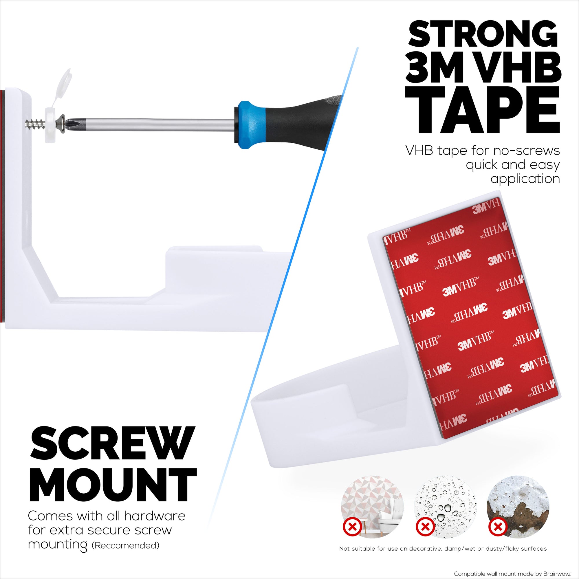 Drill Free Wall Mount For VTech ‎VM923 Camera, Easy To Install Holder with Strong Adhesive, No Mess, Reduces Blind Spots &amp; Clutter