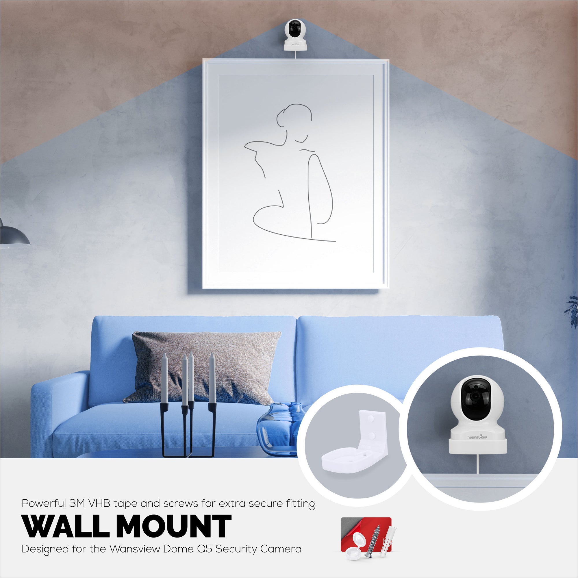 Wall Mount Holder For Wansview Dome Q5 Smart Security Camera, Custom Designed Bracket, Reduce Blind Spots &amp; Clutter