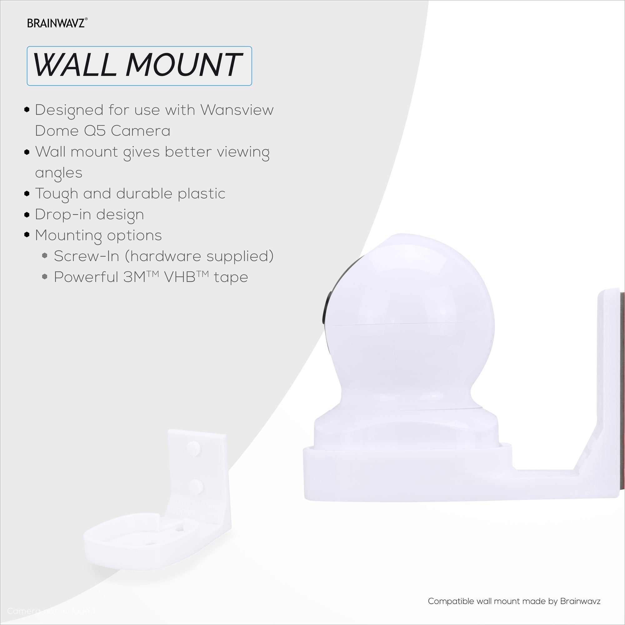 Wall Mount Holder For Wansview Dome Q5 Smart Security Camera, Custom Designed Bracket, Reduce Blind Spots &amp; Clutter