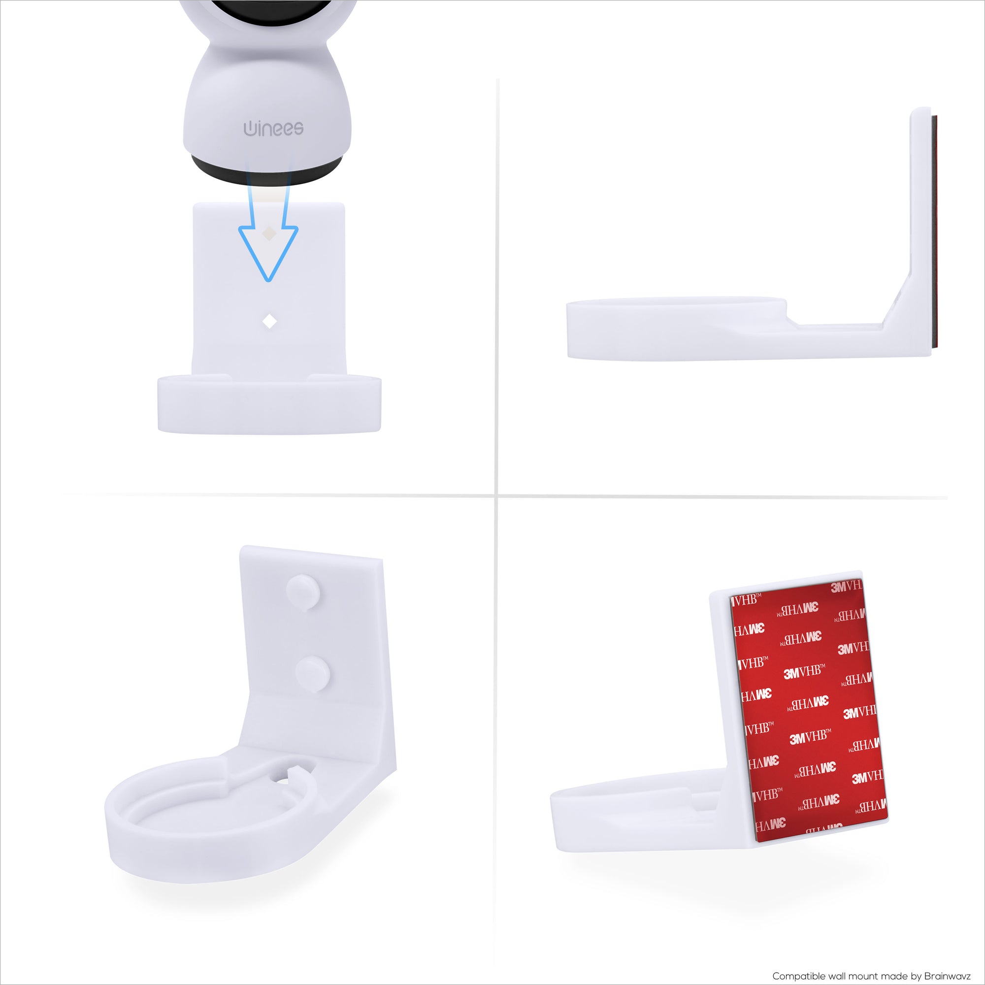 Screwless Wall Mount For Winees M2X Indoor Security Camera - Strong VHB Stick On Adhesive, Easy To Install, No Mess, Reduce Blind Spots &amp; Better Viewing, Bracket Holder Shelf