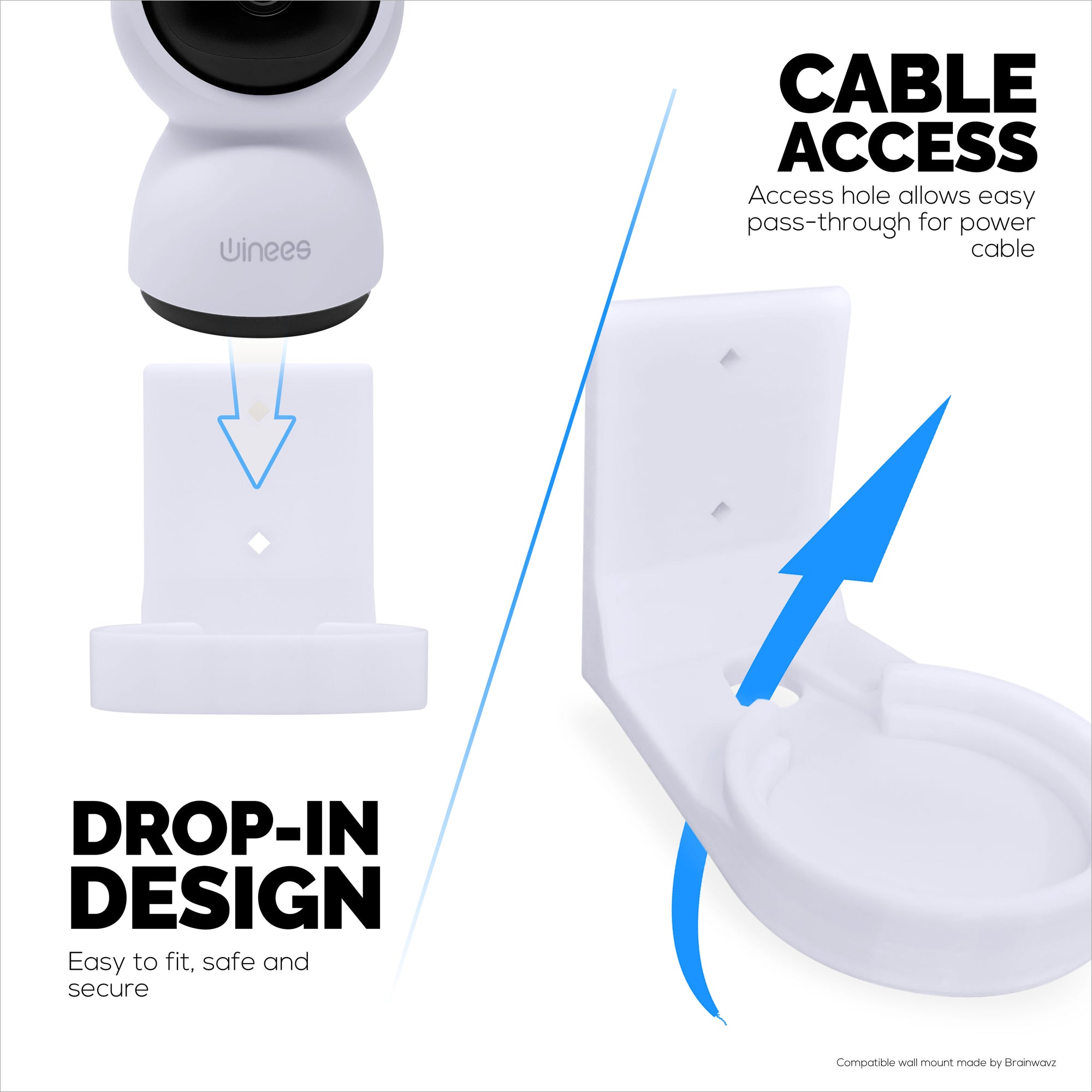 Screwless Wall Mount For Winees M2X Indoor Security Camera - Strong VHB Stick On Adhesive, Easy To Install, No Mess, Reduce Blind Spots &amp; Better Viewing, Bracket Holder Shelf