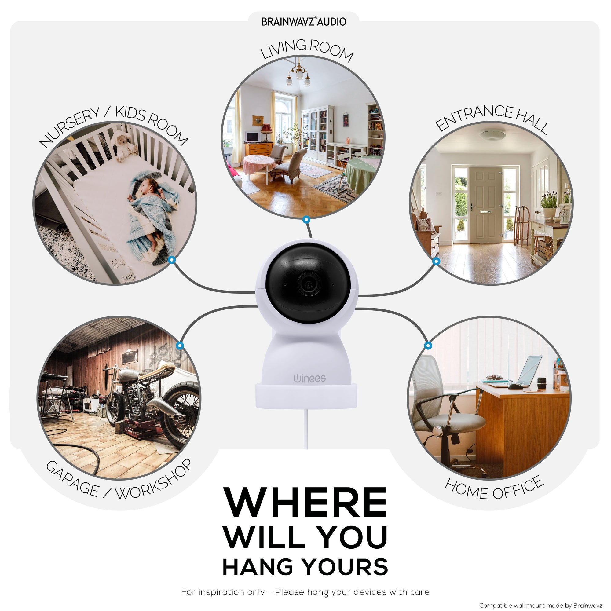 Screwless Wall Mount For Winees M2X Indoor Security Camera - Strong VHB Stick On Adhesive, Easy To Install, No Mess, Reduce Blind Spots &amp; Better Viewing, Bracket Holder Shelf