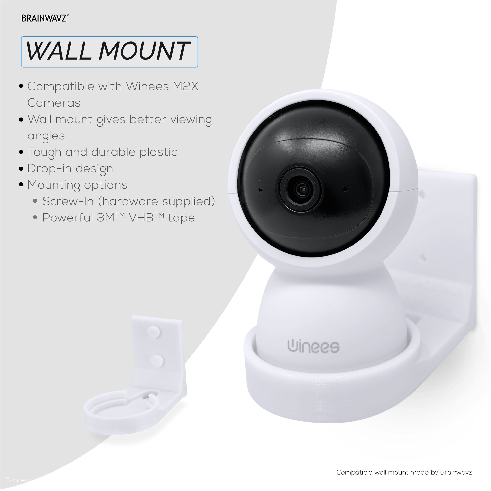 Screwless Wall Mount For Winees M2X Indoor Security Camera - Strong VHB Stick On Adhesive, Easy To Install, No Mess, Reduce Blind Spots &amp; Better Viewing, Bracket Holder Shelf