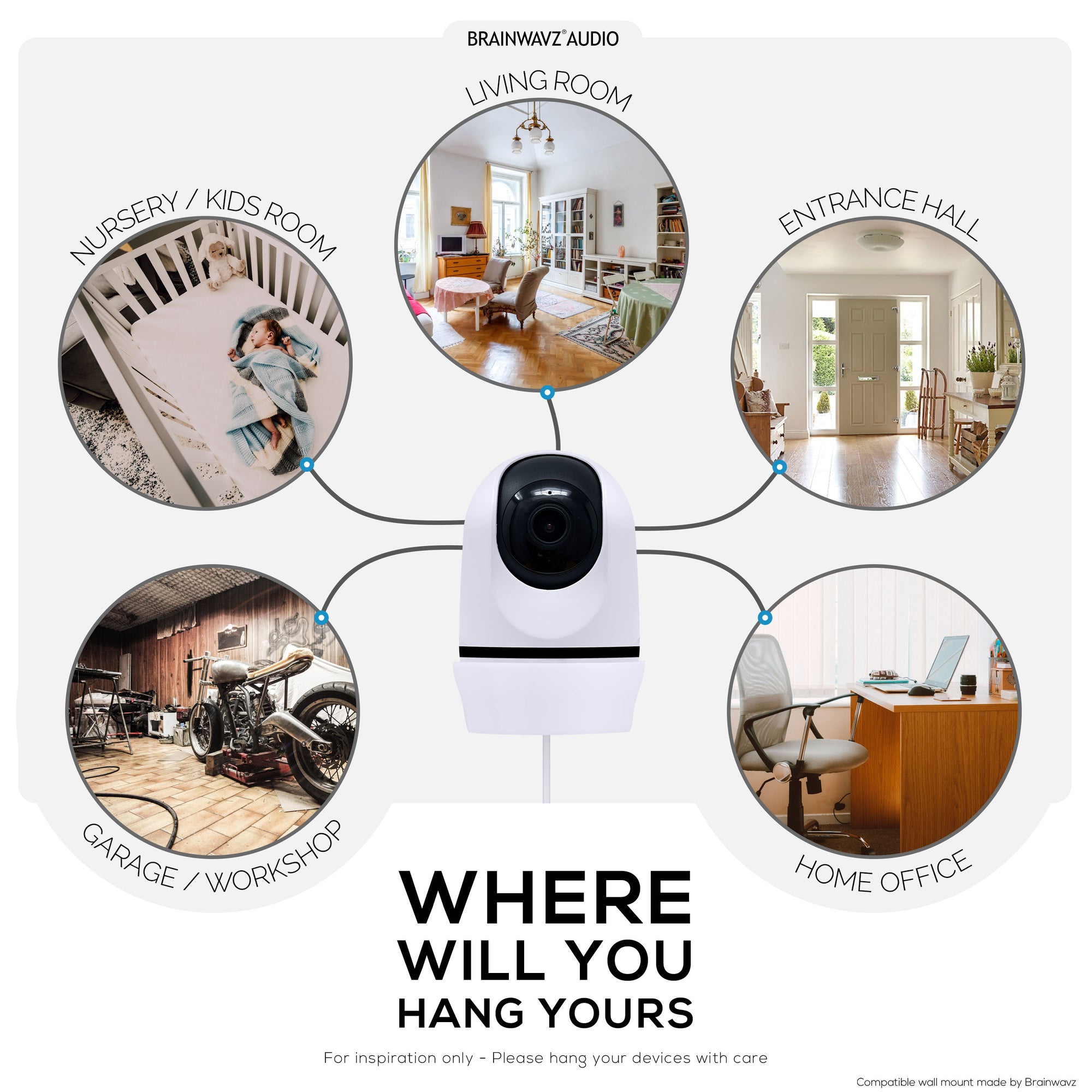 Wall Mount Compatible with WUUK Y0510 Security Camera - Adhesive &amp; Screw for In Easy Installation, Reduce Blind Spots &amp; Clutter