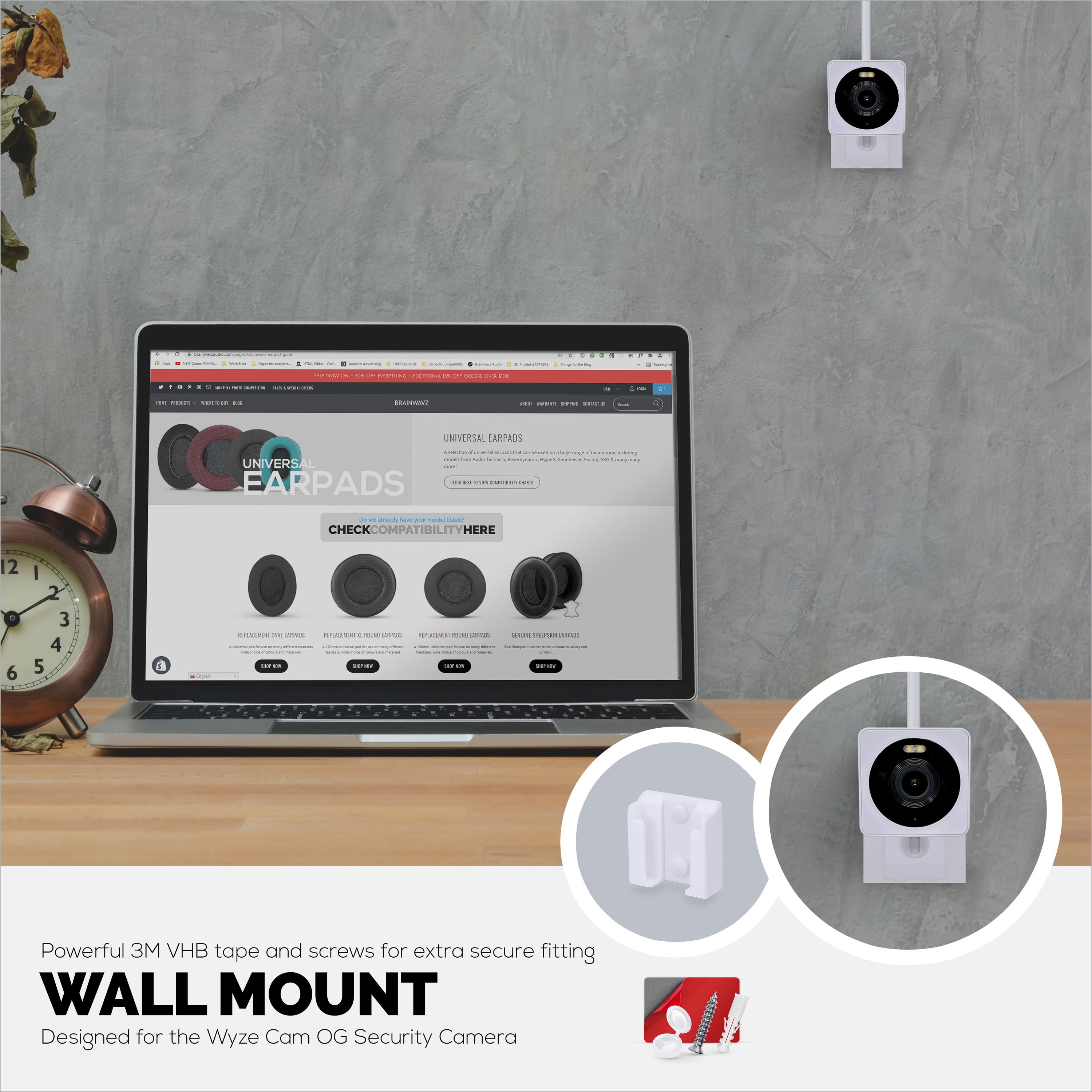 Universal Circular Camera Wall Mount for Eufy, Wyze, Wansview, Blink, TP  Link, Ring & Many More - Adhesive & Screw-In Mounting - Brainwavz Audio