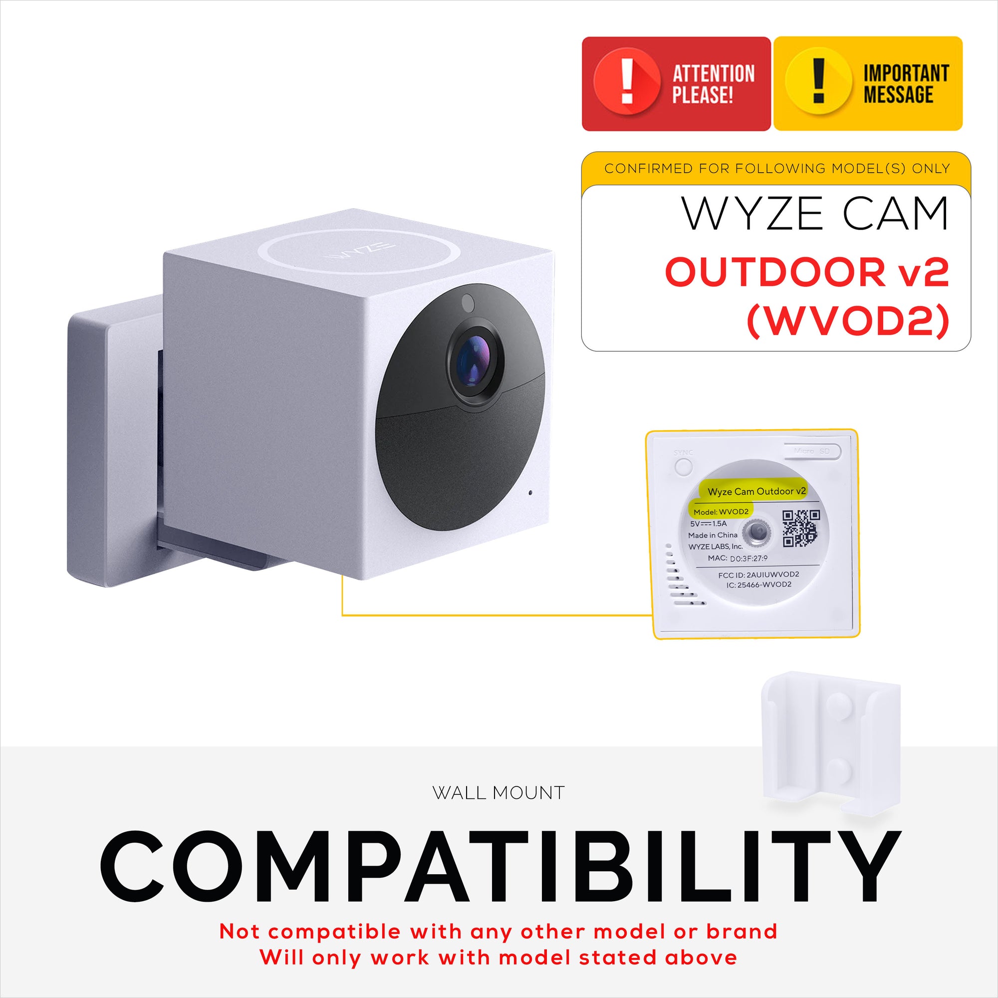 Wall Mount For Wyze Cam Outdoor v2 Security Camera, Easy to Install Holder Bracket, Reduce Blind Spots &amp; Clutter