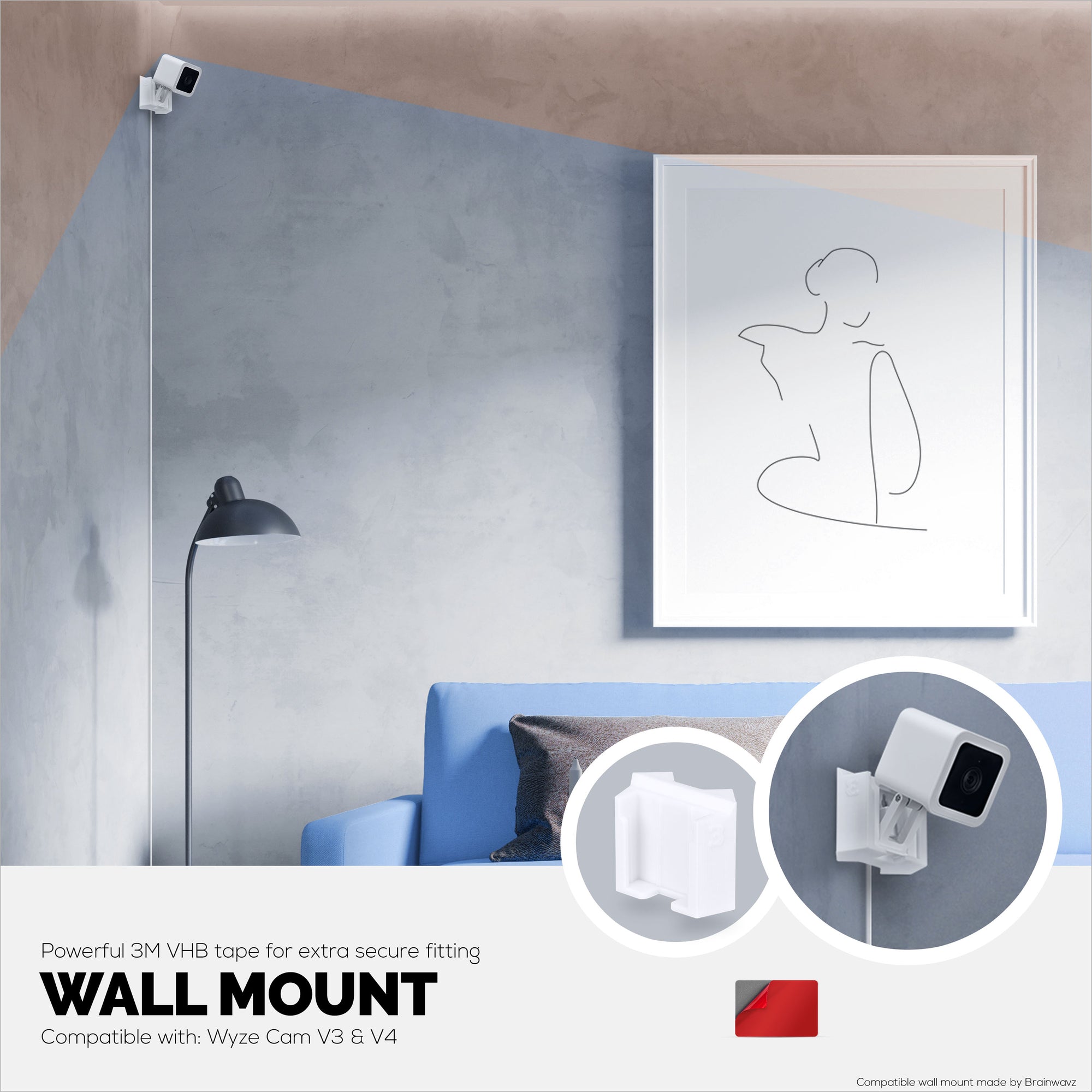 Wyze Cam V3 &amp; V4 Corner Mount Holder - Adhesive Bracket - Easy to Install